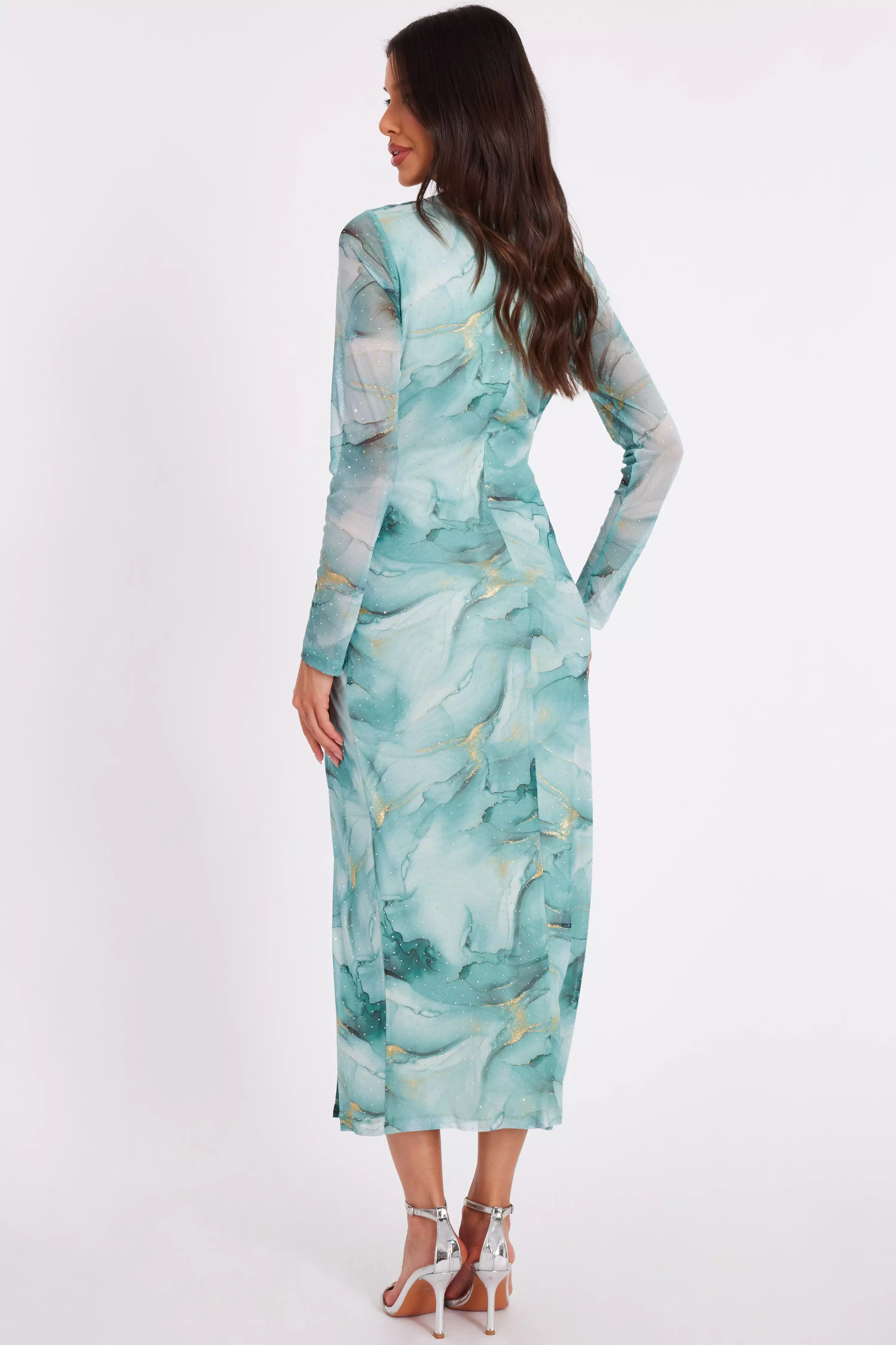 Sage Printed Diamante Midaxi Dress