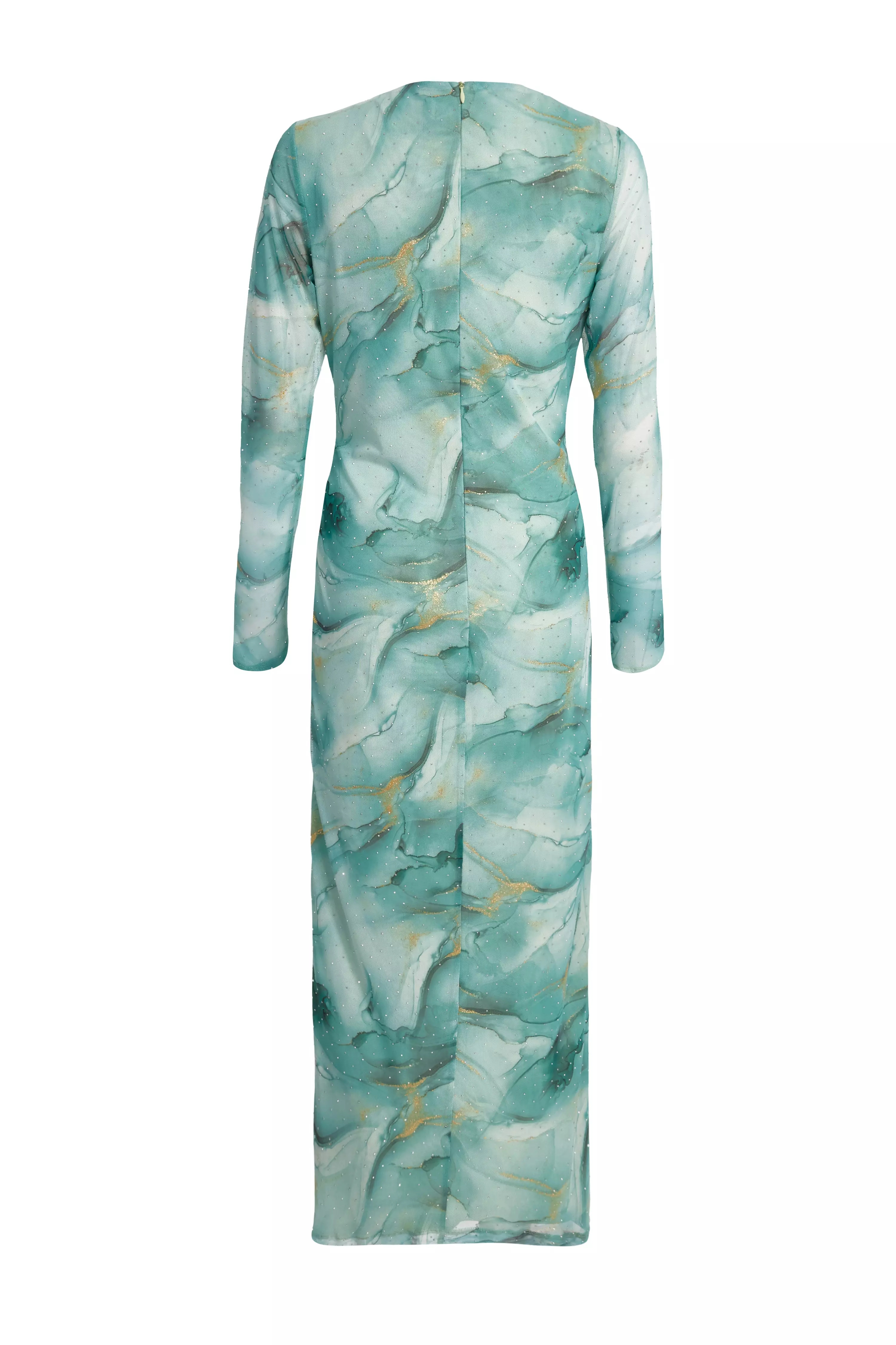 Sage Printed Diamante Midaxi Dress