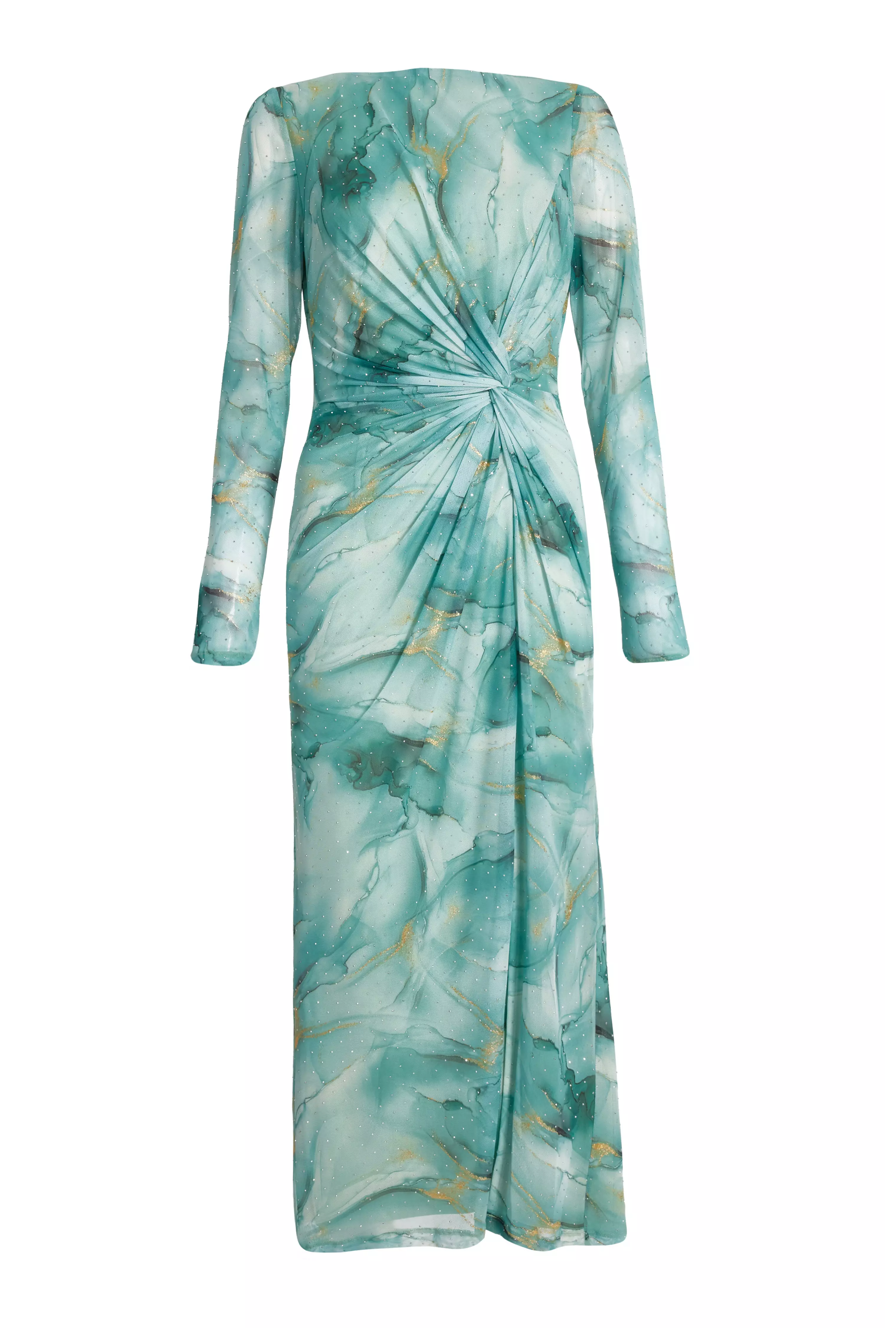 Sage Printed Diamante Midaxi Dress