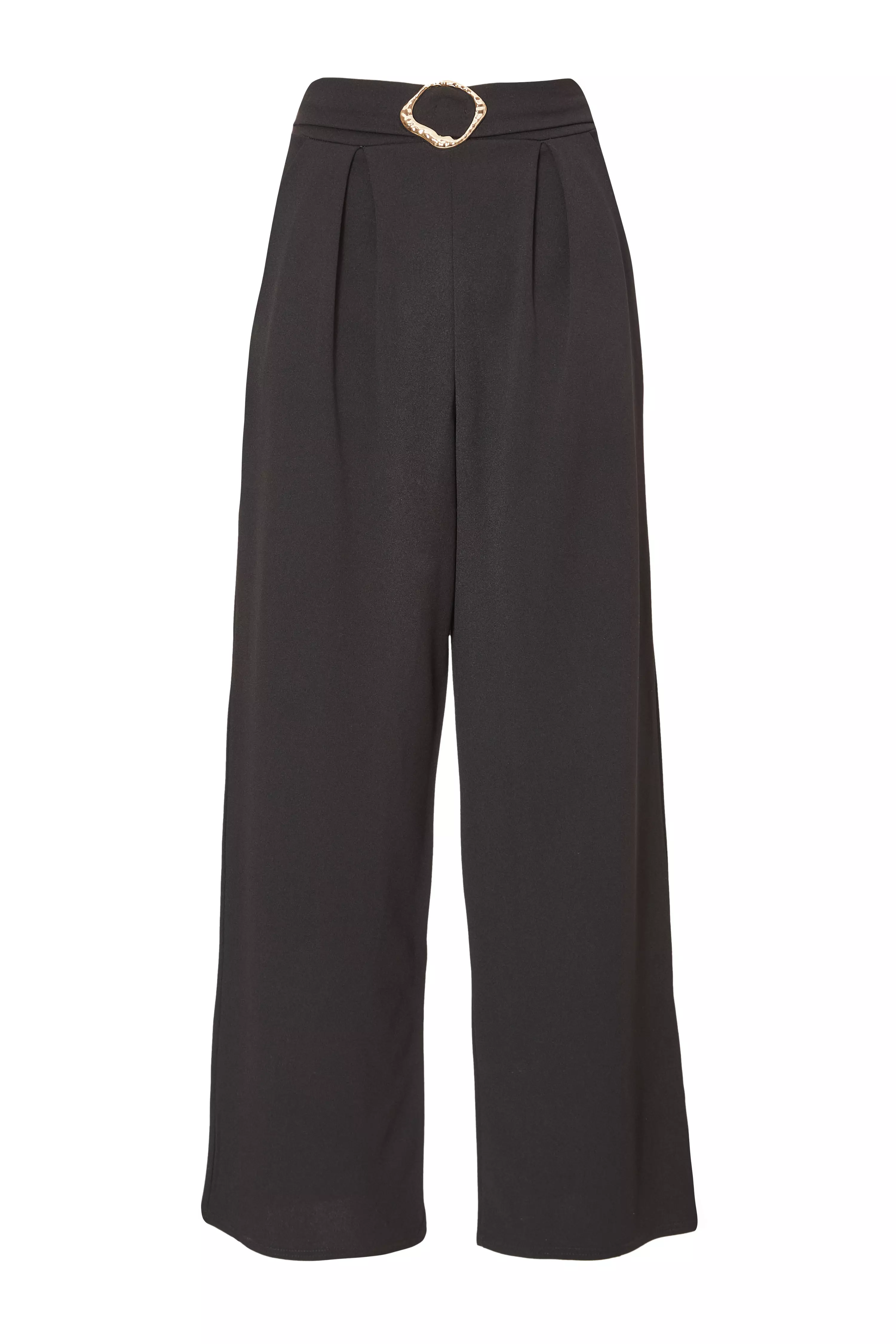 Black Buckle Front Palazzo Trouser