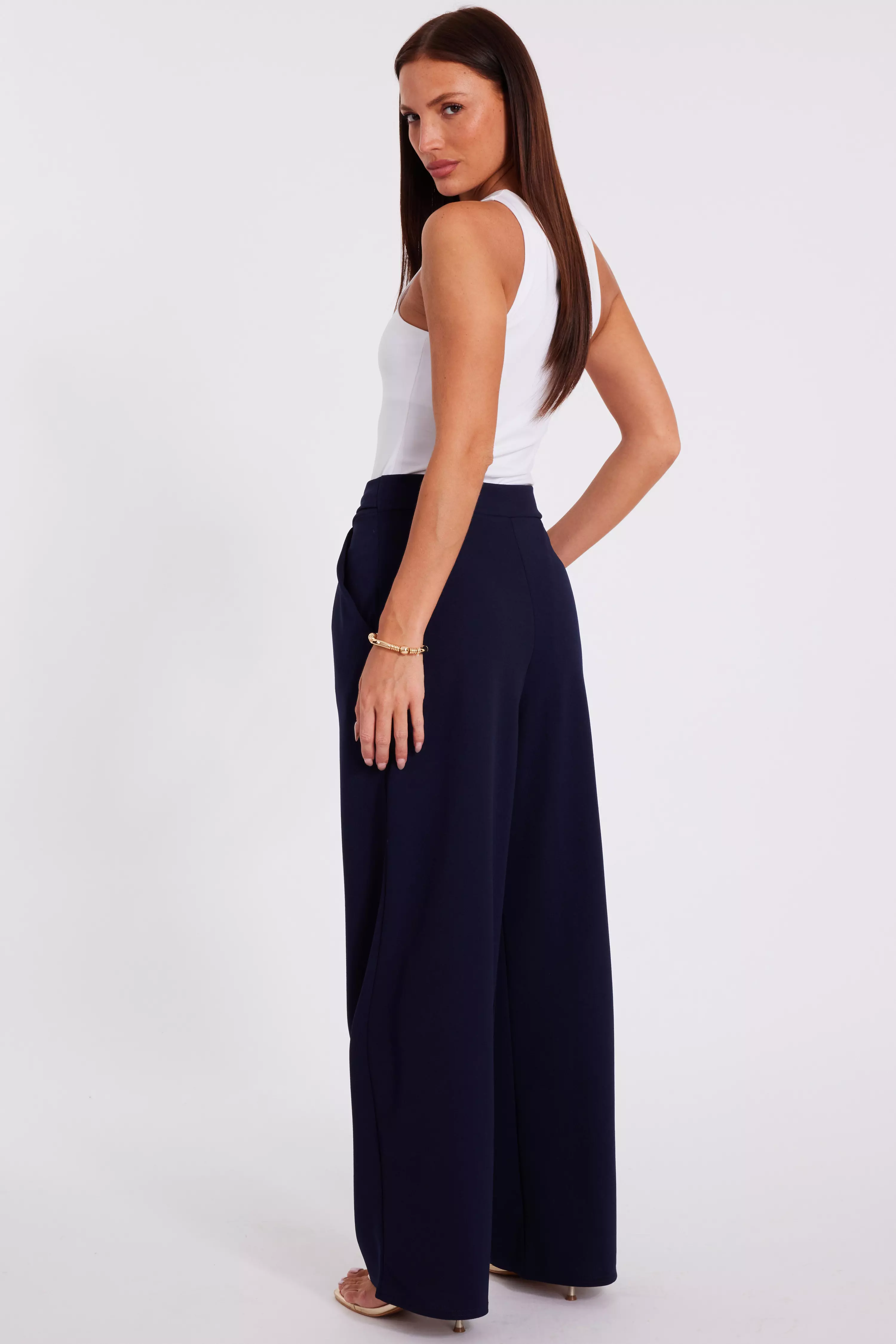 Navy Buckle Palazzo Trousers