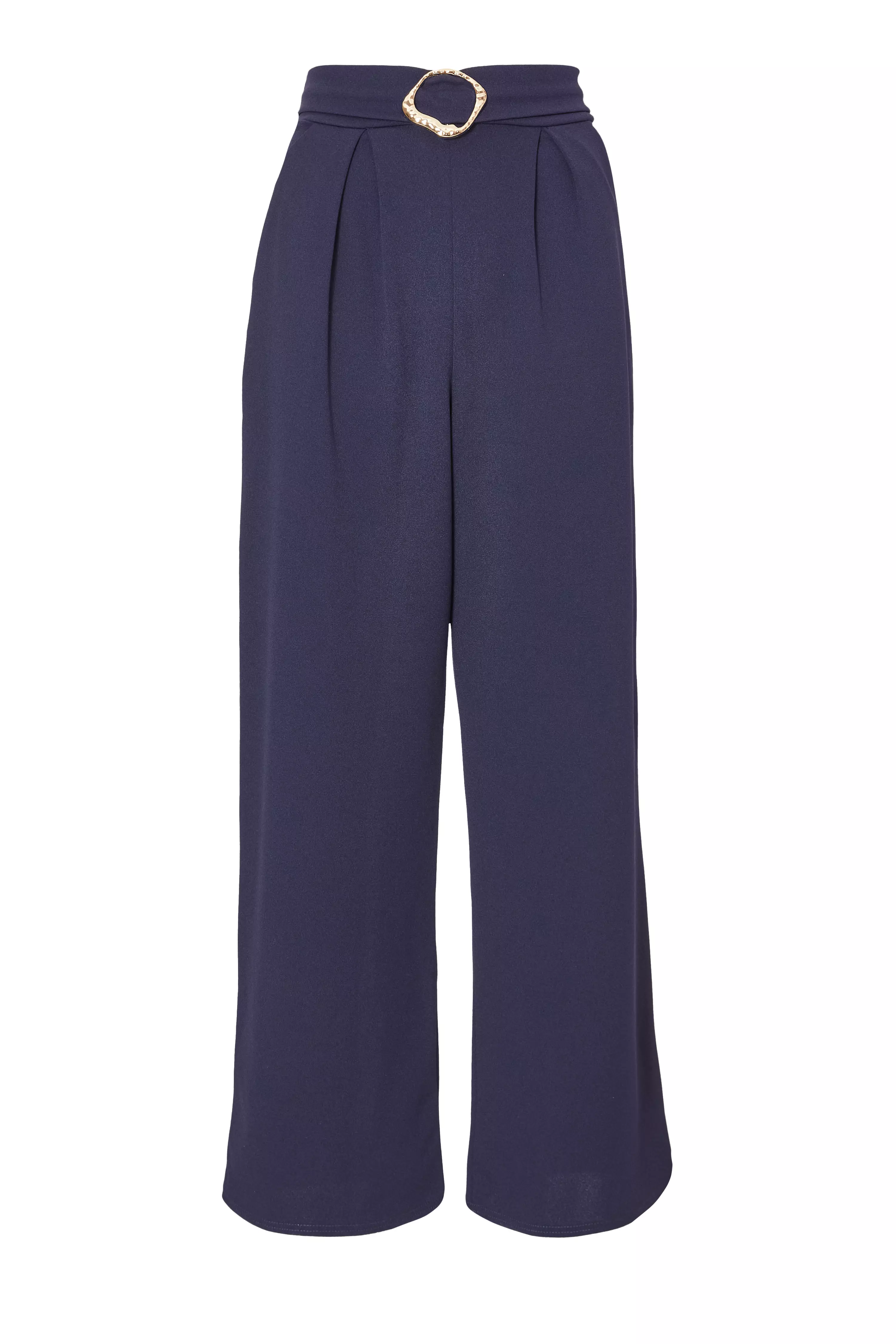 Navy Buckle Palazzo Trousers