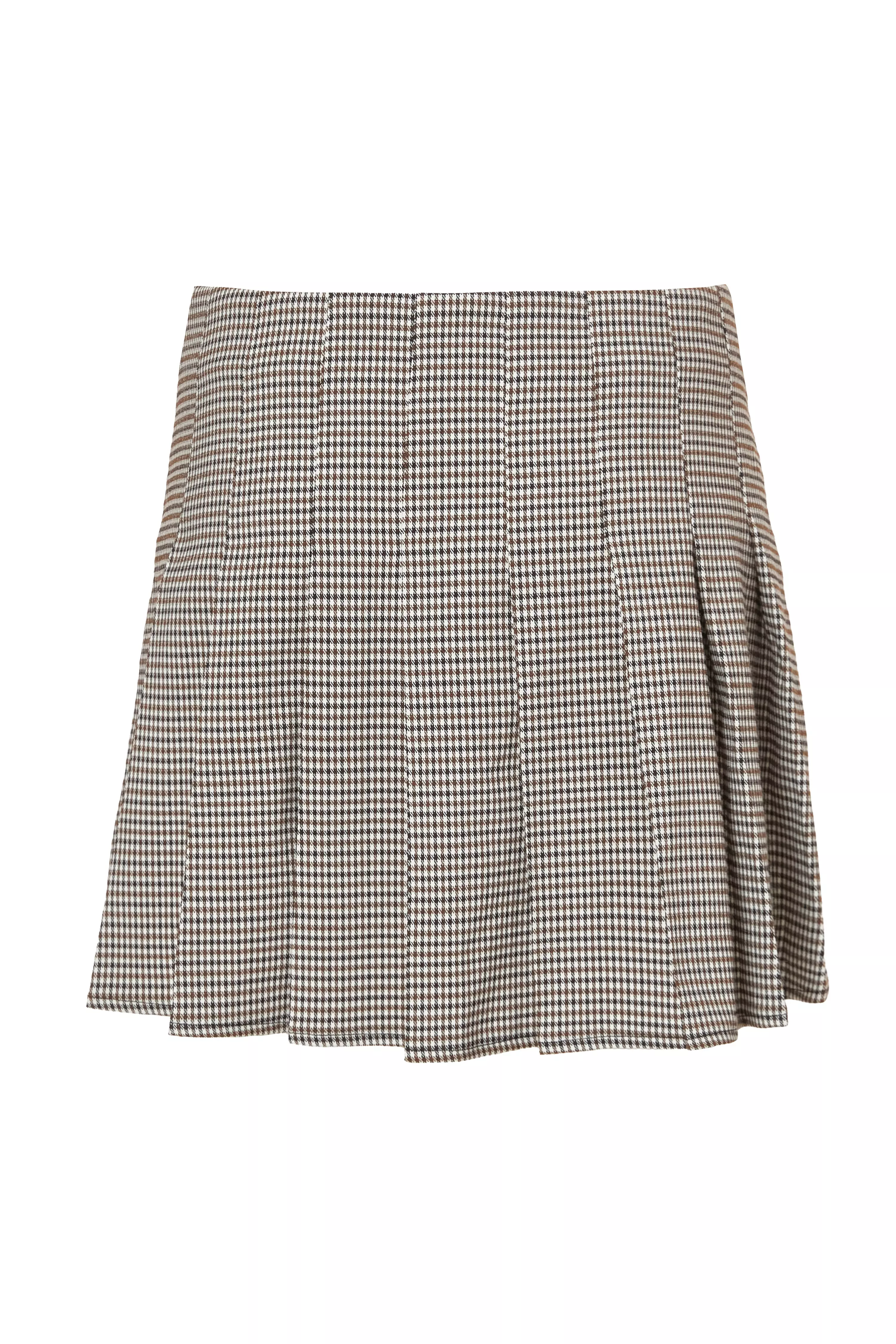 Brown Checked Mini Skirt
