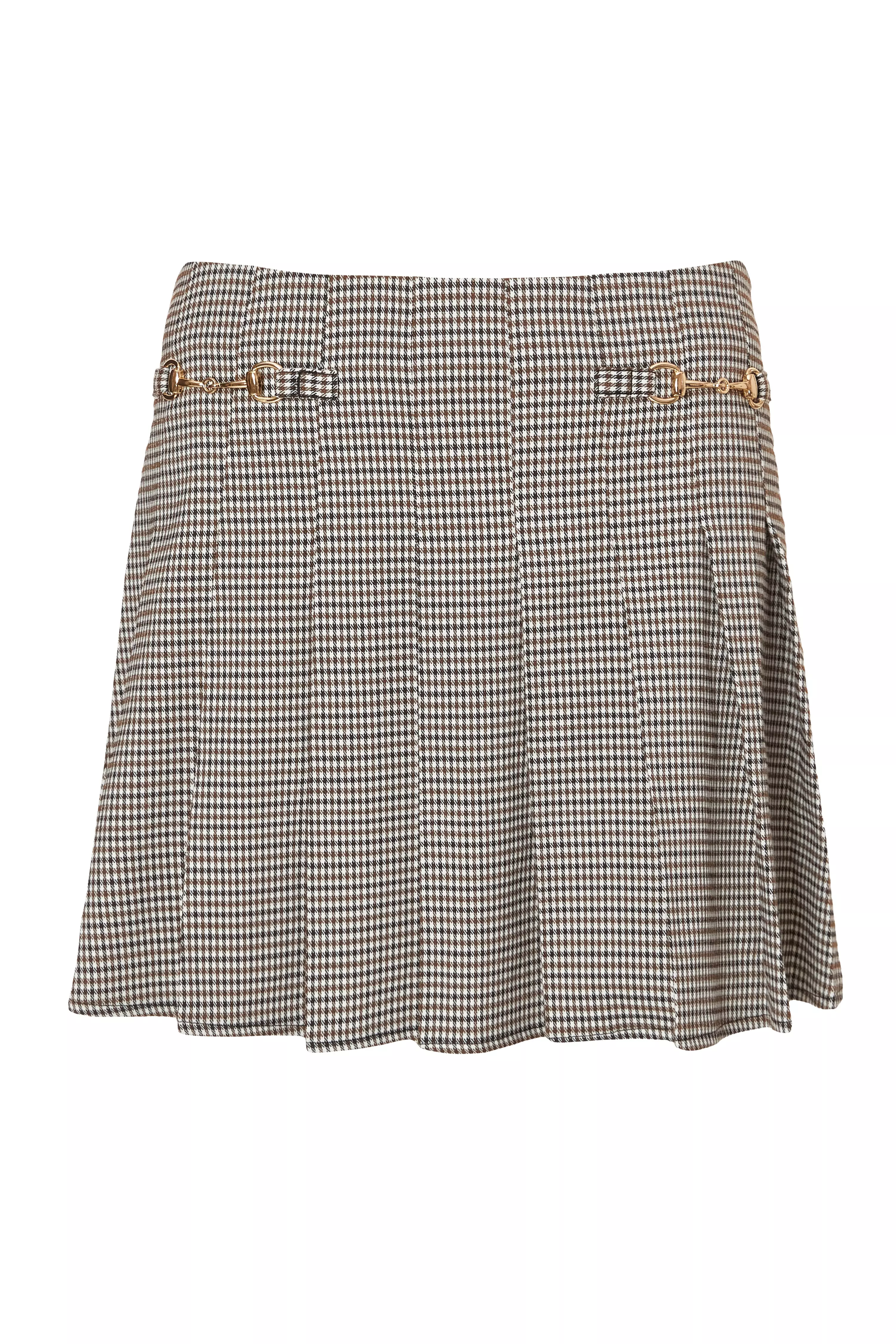Brown Checked Mini Skirt