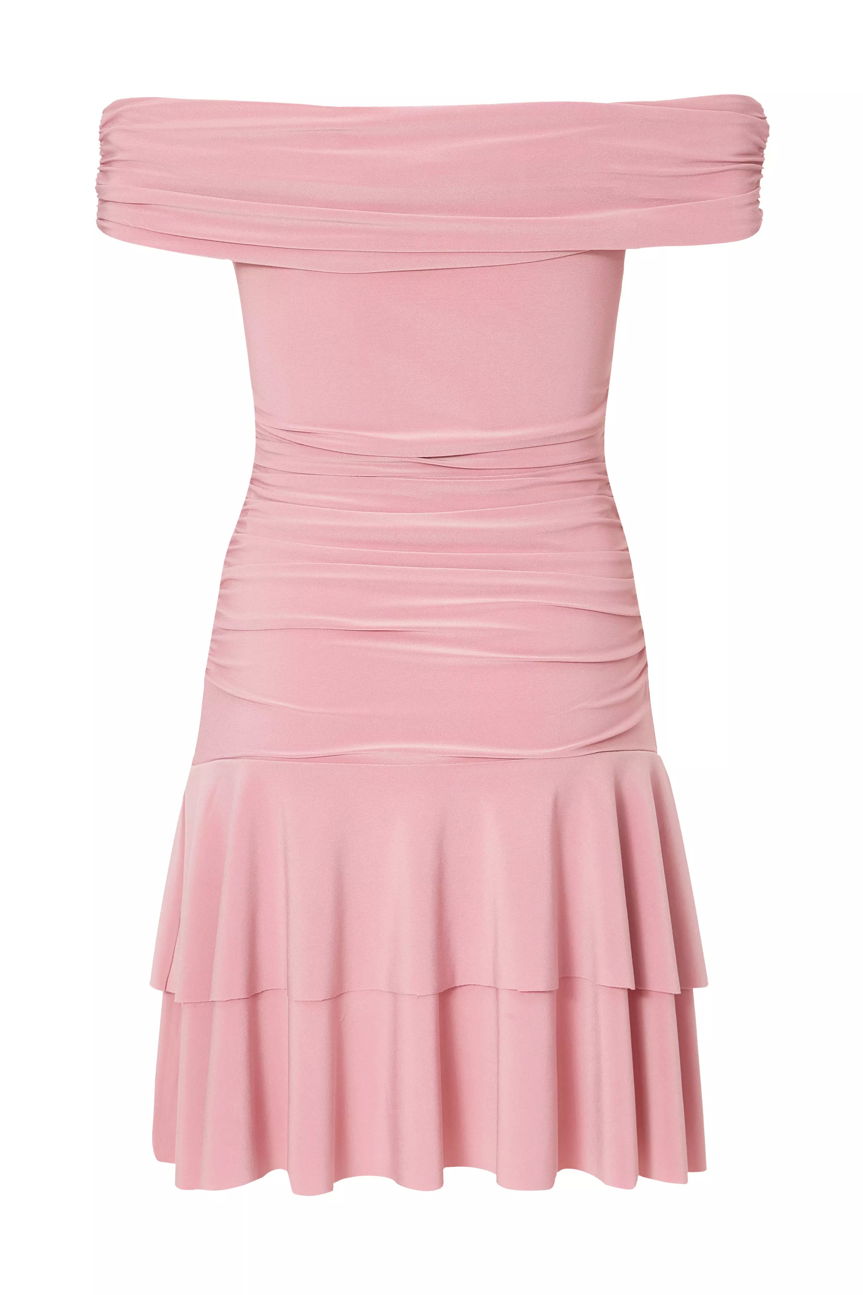 Pink Bardot Ruched Mini Dress