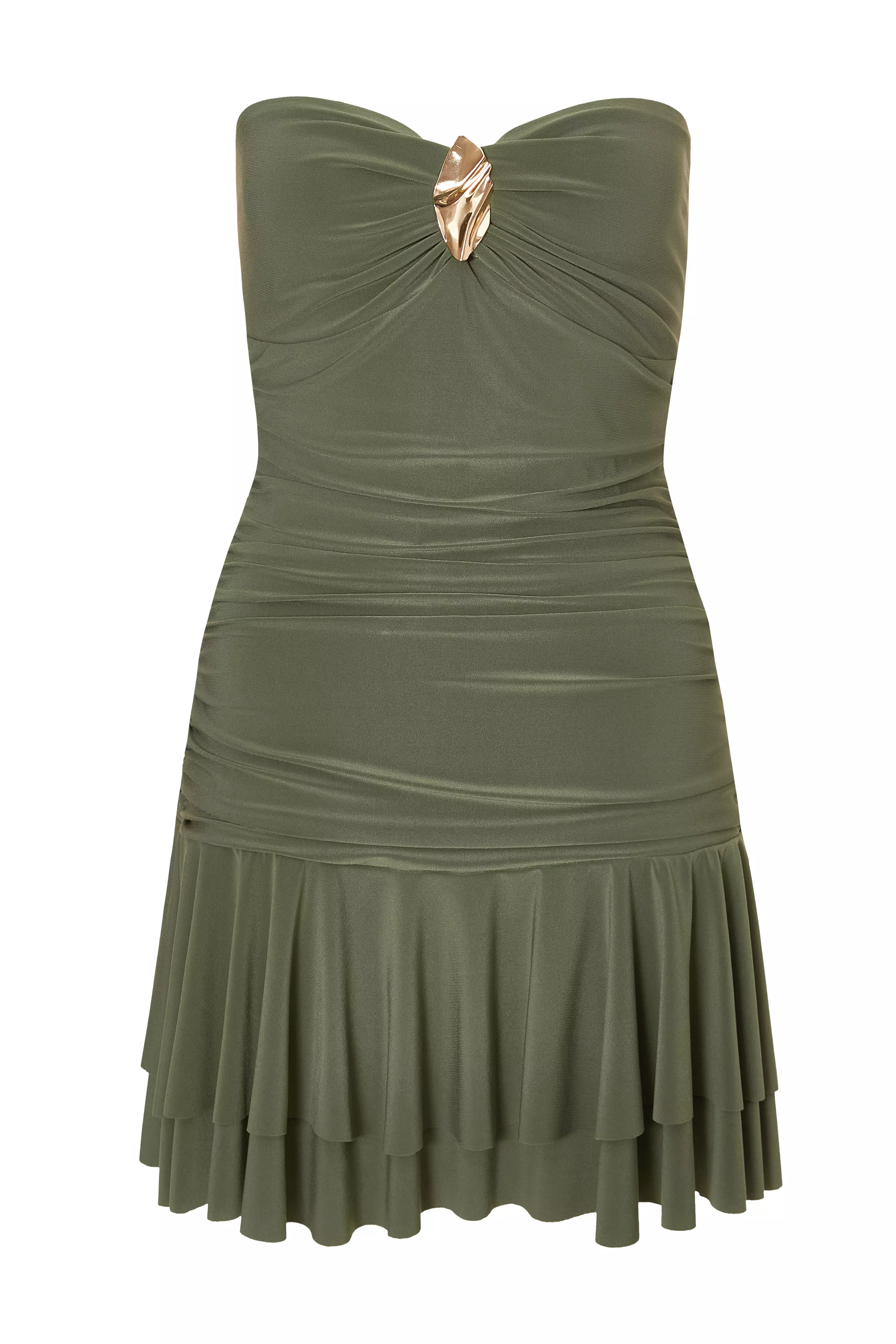 Khaki Frill Hem Mini Dress