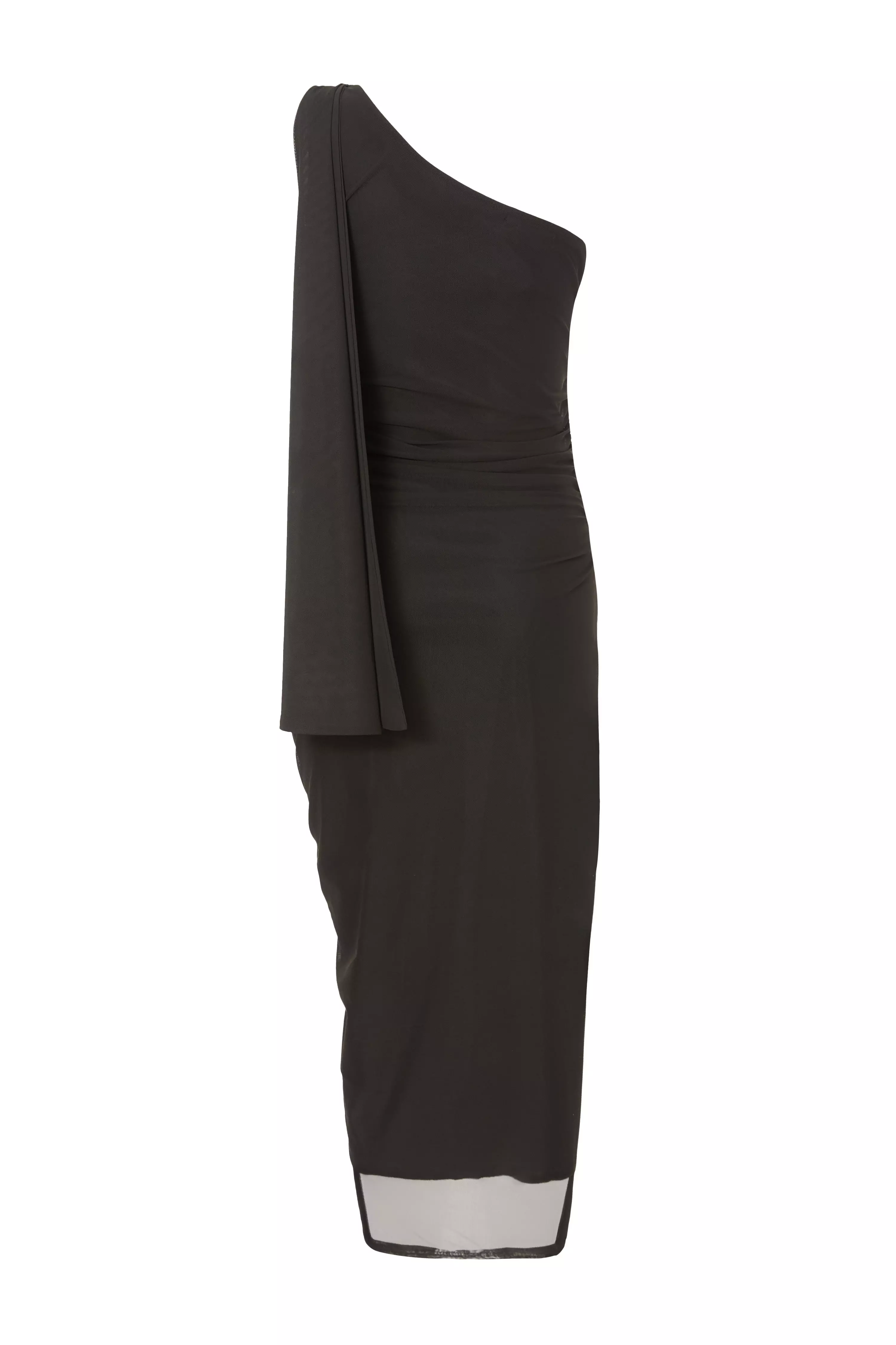 Black Mesh One Shoulder Midi Dress