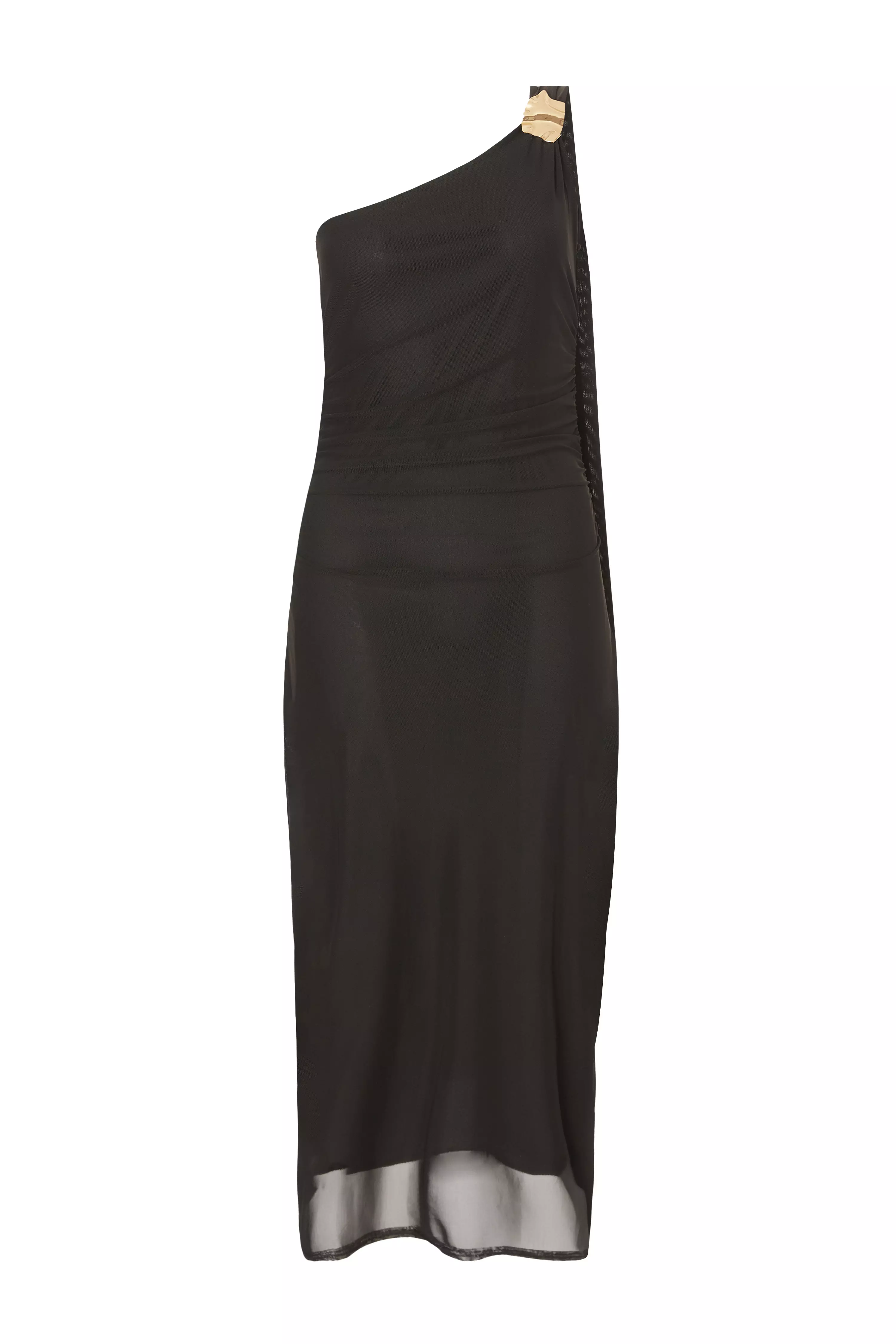 Black Mesh One Shoulder Midi Dress