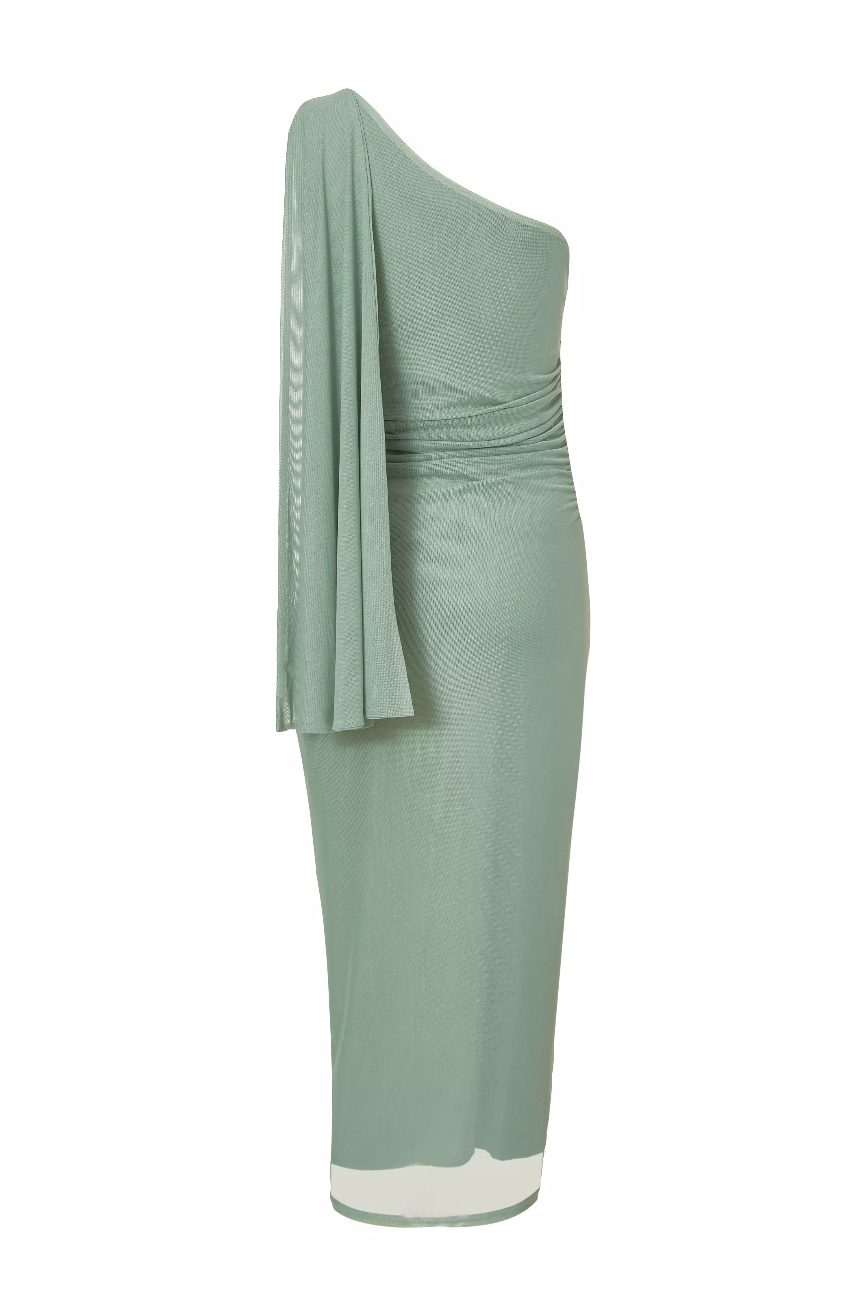 Light Green Mesh One Shoulder Midi Dress