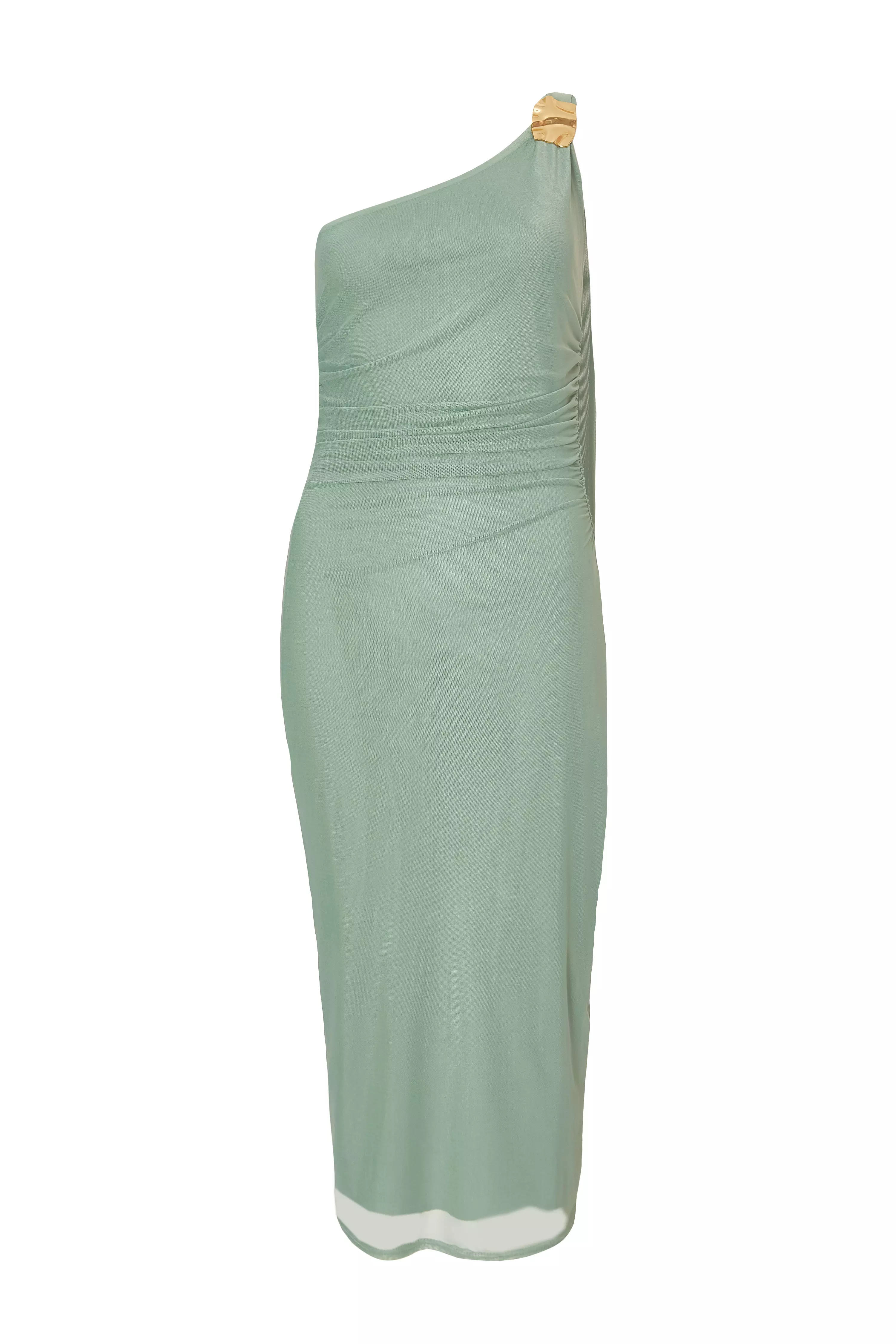 Light Green Mesh One Shoulder Midi Dress