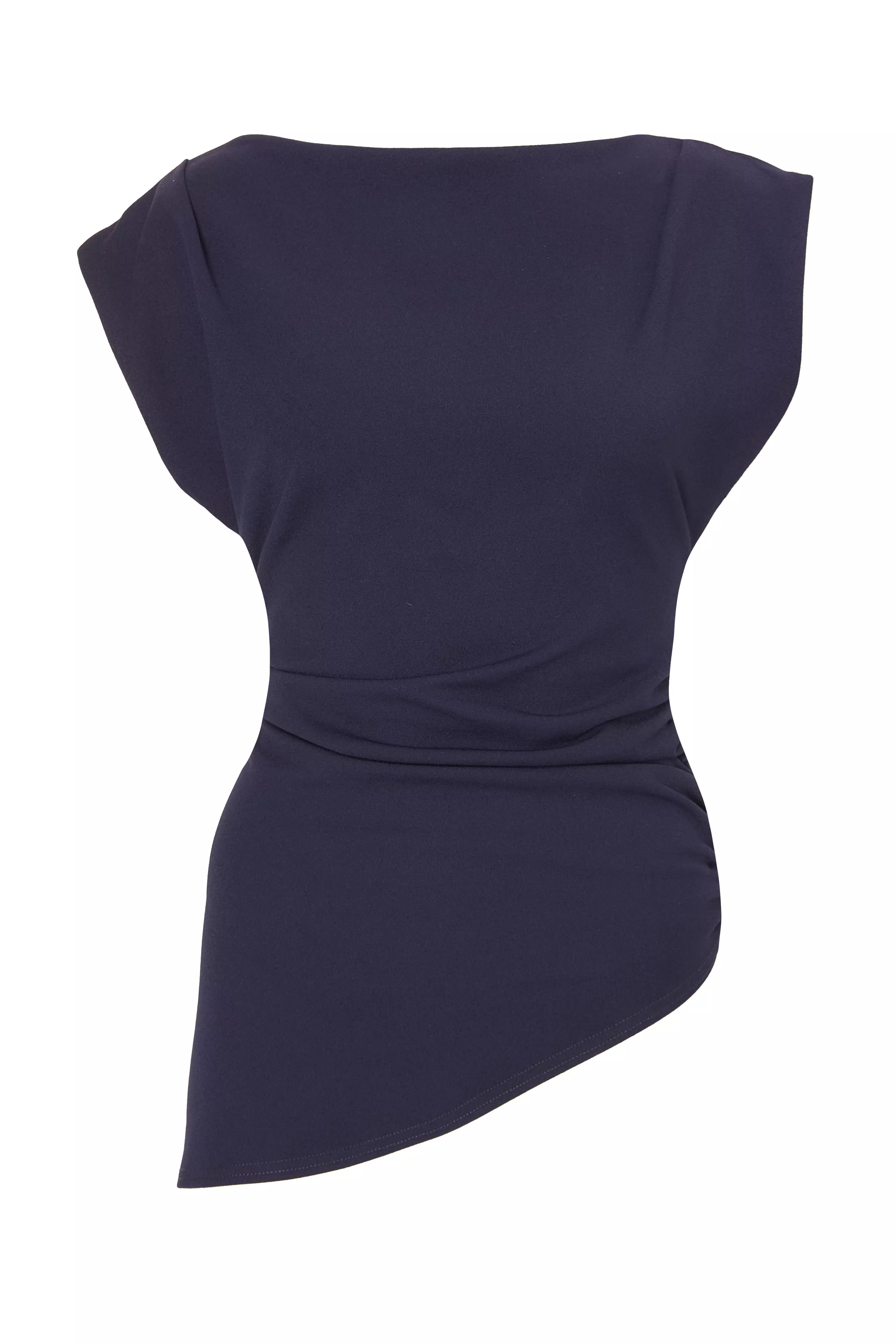 Navy Asymmetric Boat Neck Top