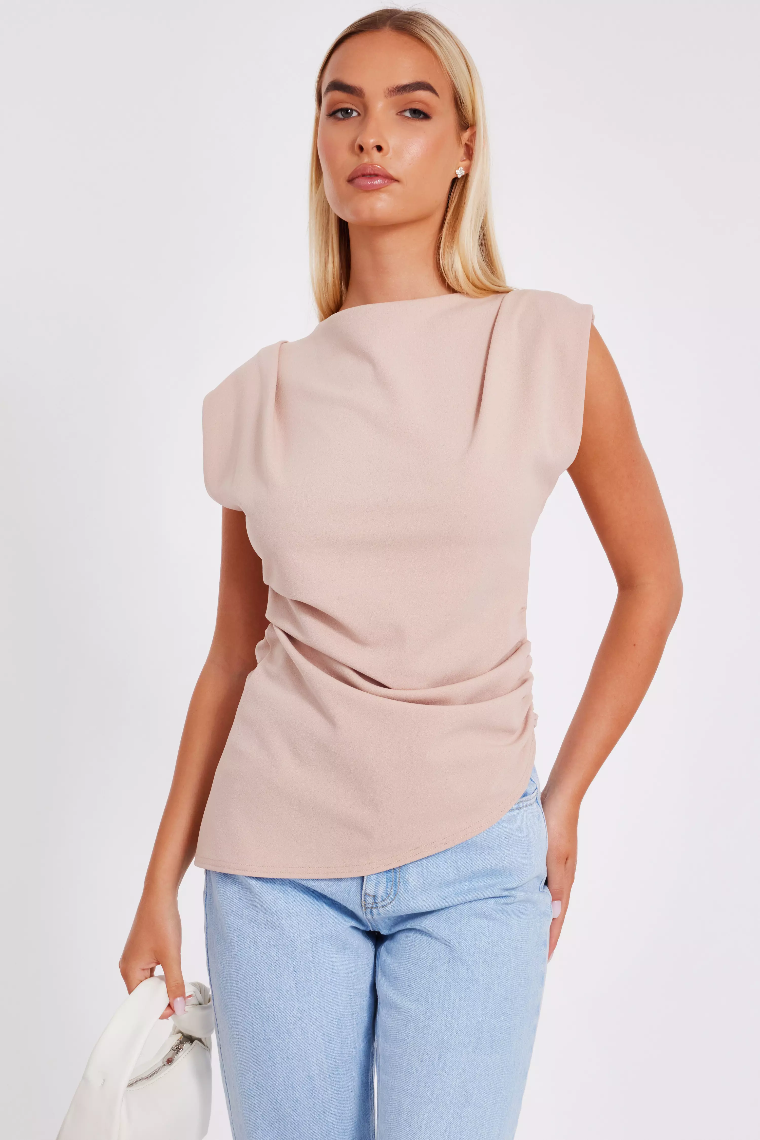 Stone Asymmetric Boat Neck Top