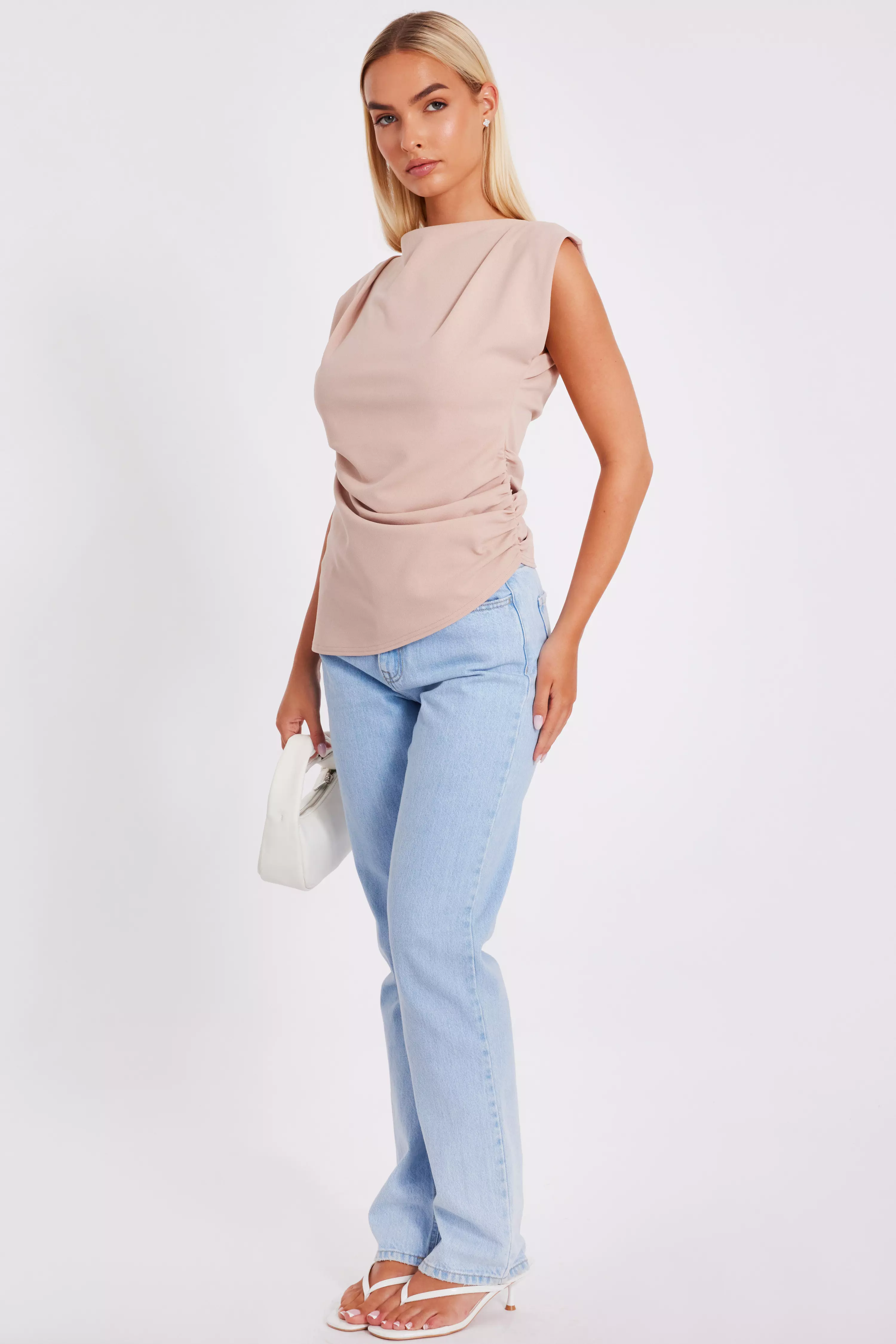 Stone Asymmetric Boat Neck Top