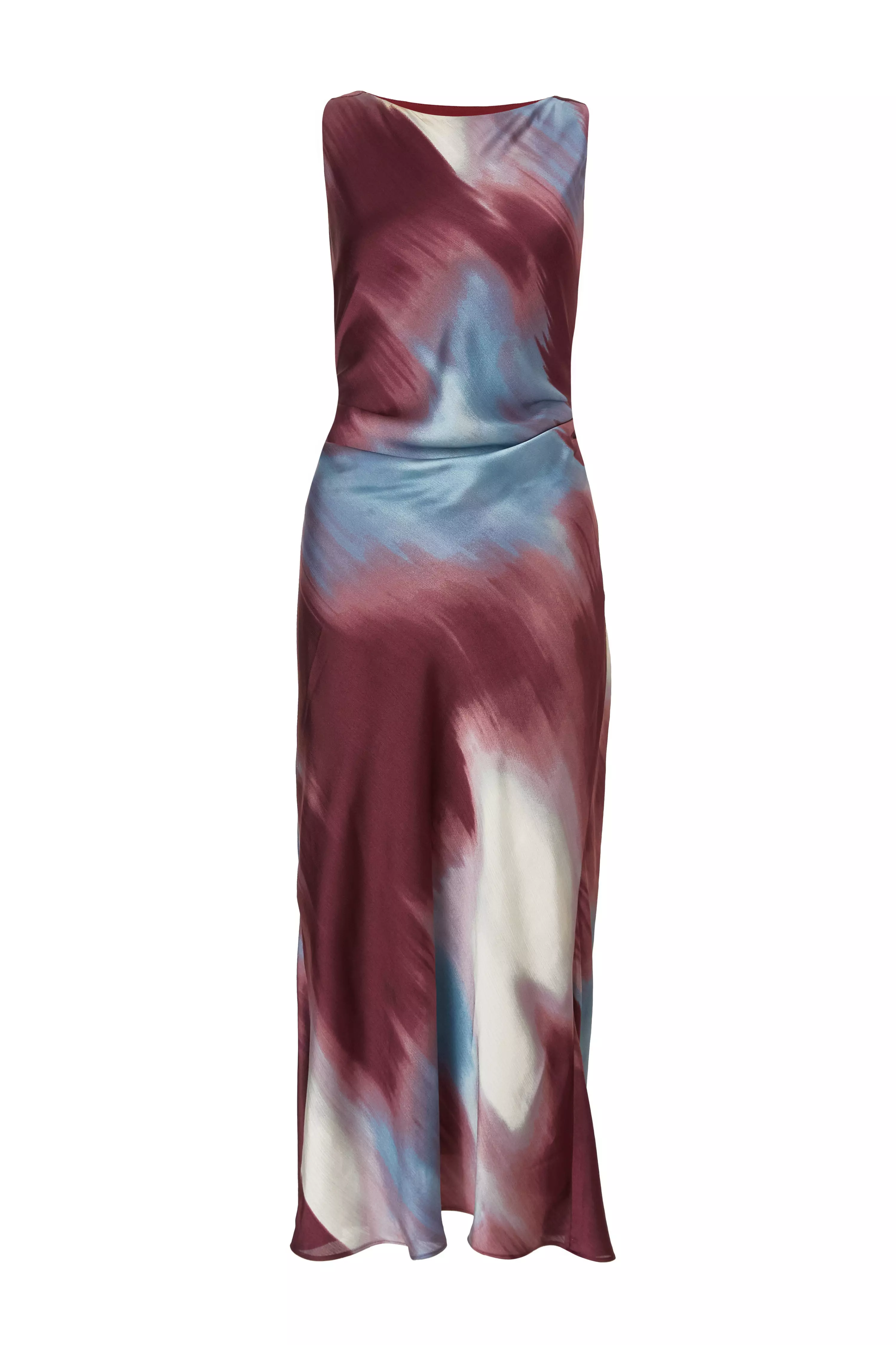 Petite Dark Red Satin Printed Midaxi Dress