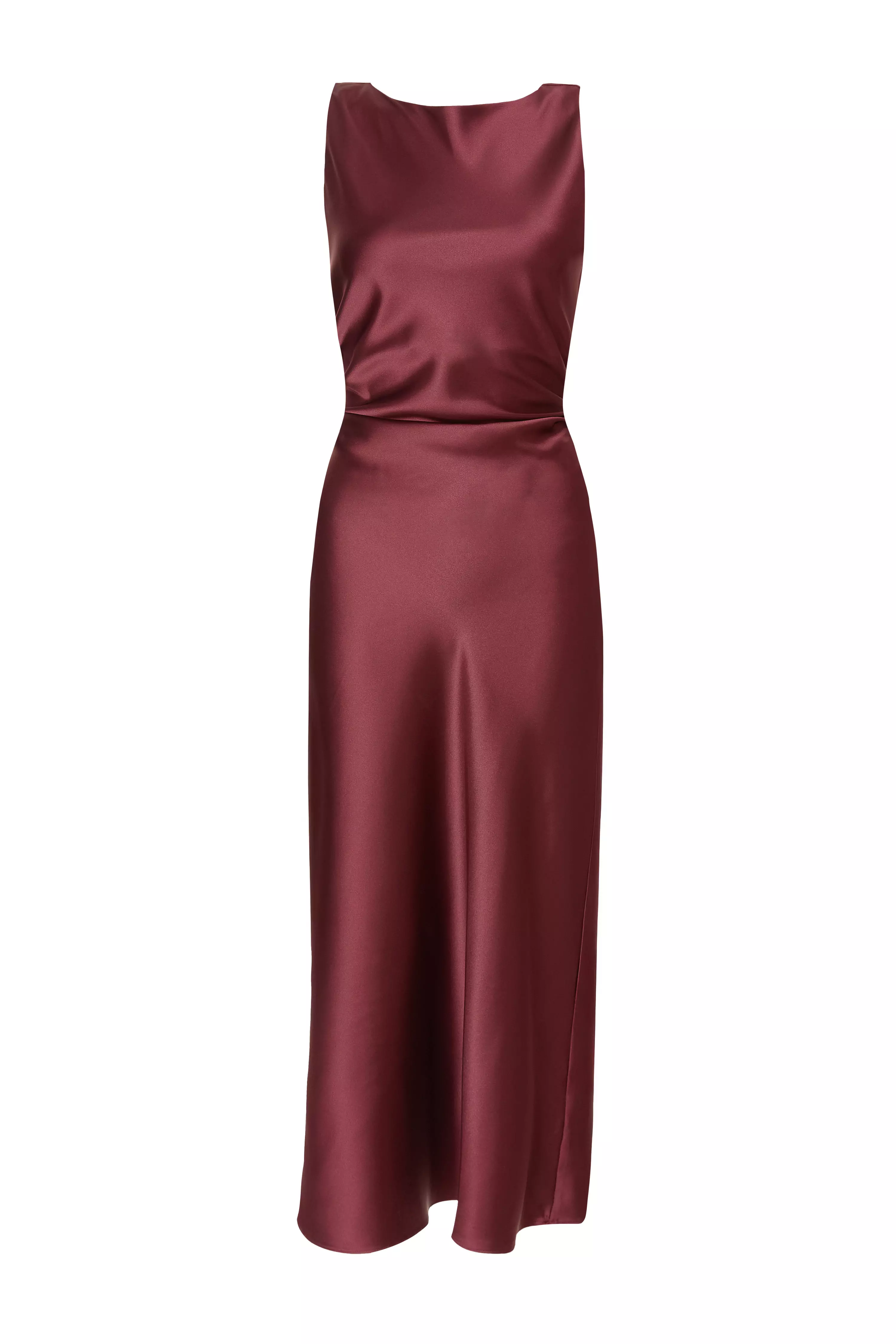 Petite Dark Red Satin Ruched Midaxi Dress