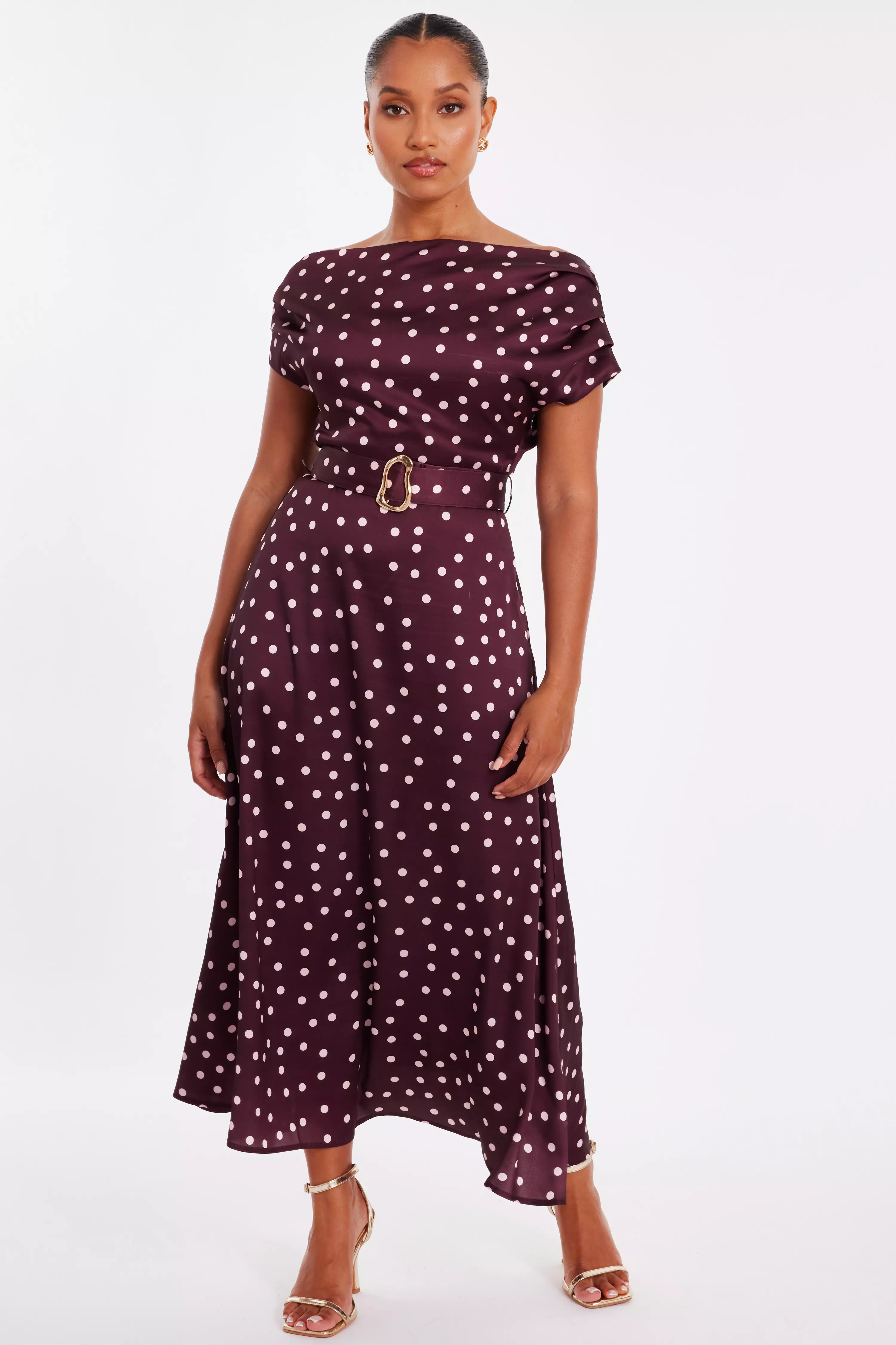 Petite Dark Red Polka Dot Midaxi Dress