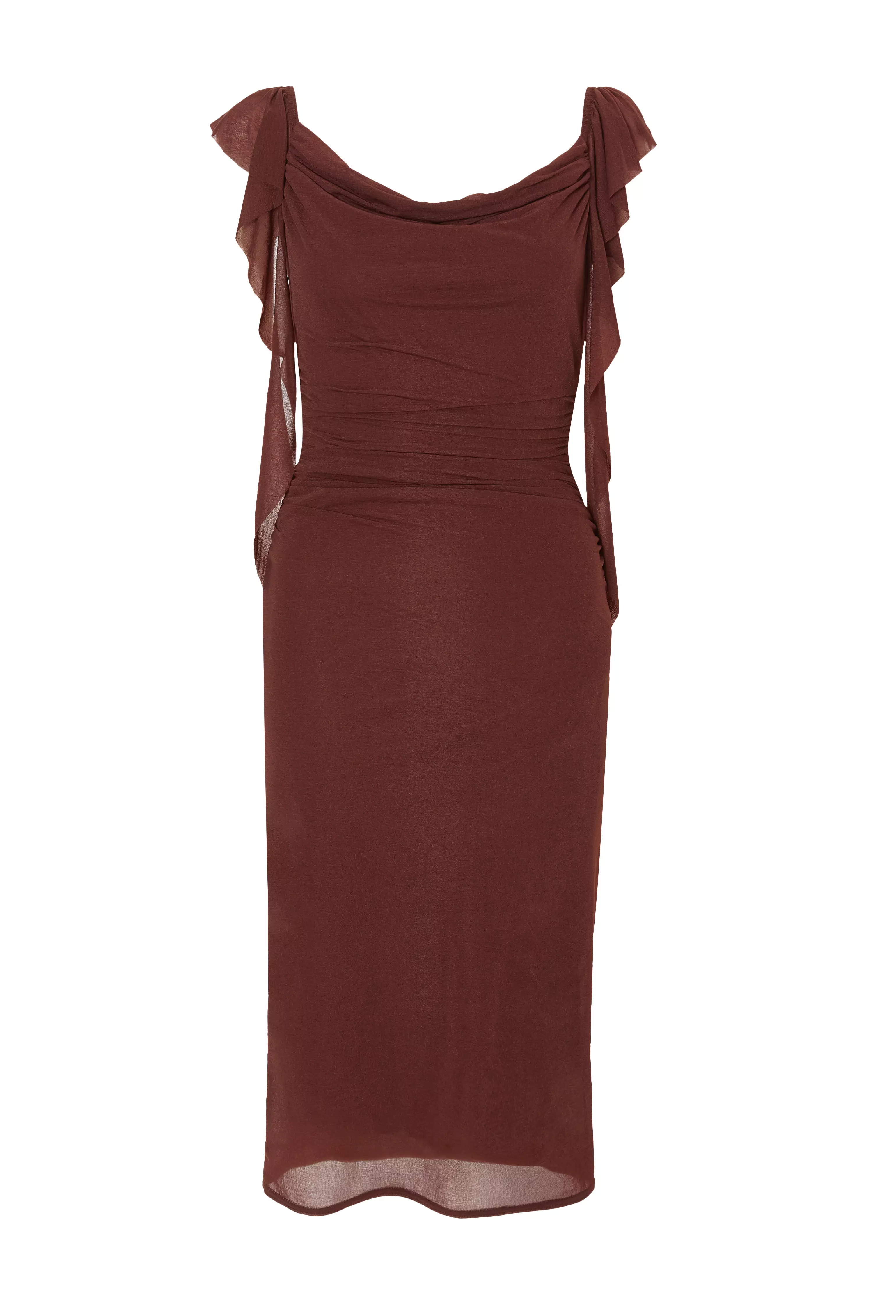 Petite Brown Frill Midi Dress
