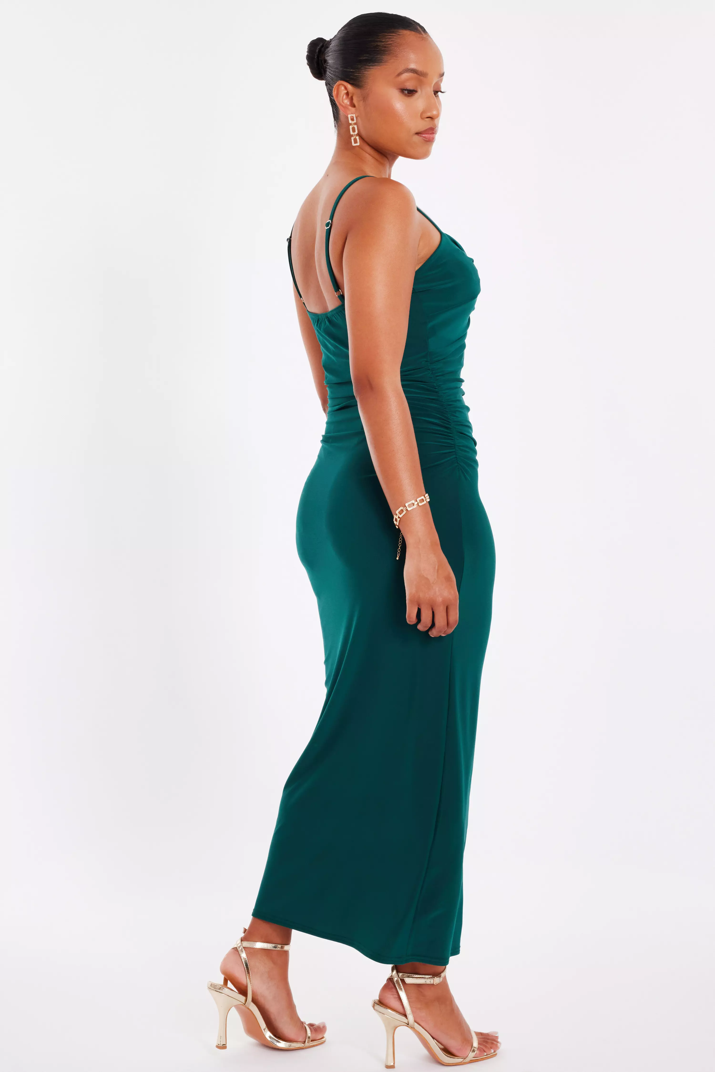 Petite Bottle Green Knot Detail Midaxi Dress