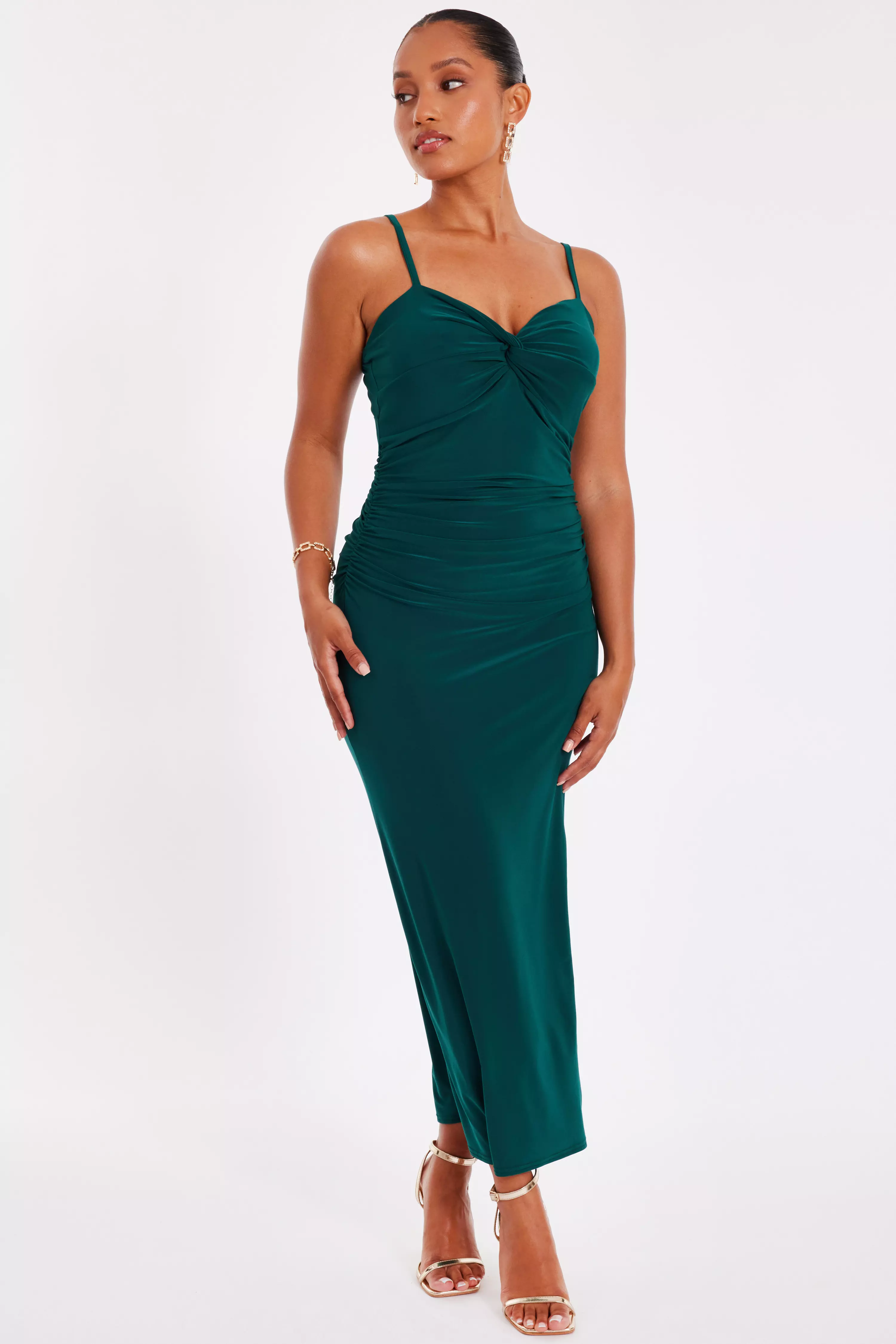 Petite Bottle Green Knot Detail Midaxi Dress