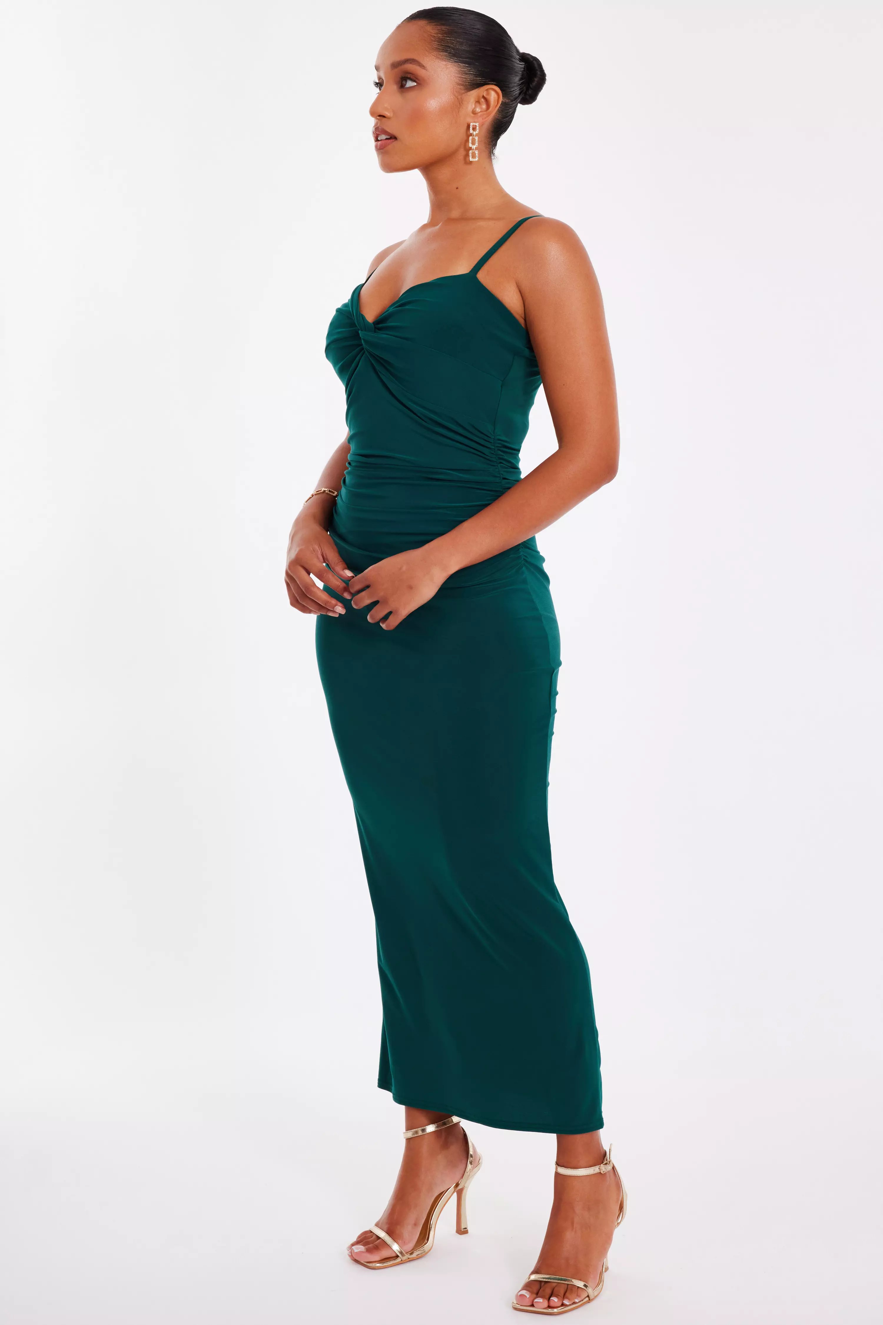 Petite Bottle Green Knot Detail Midaxi Dress