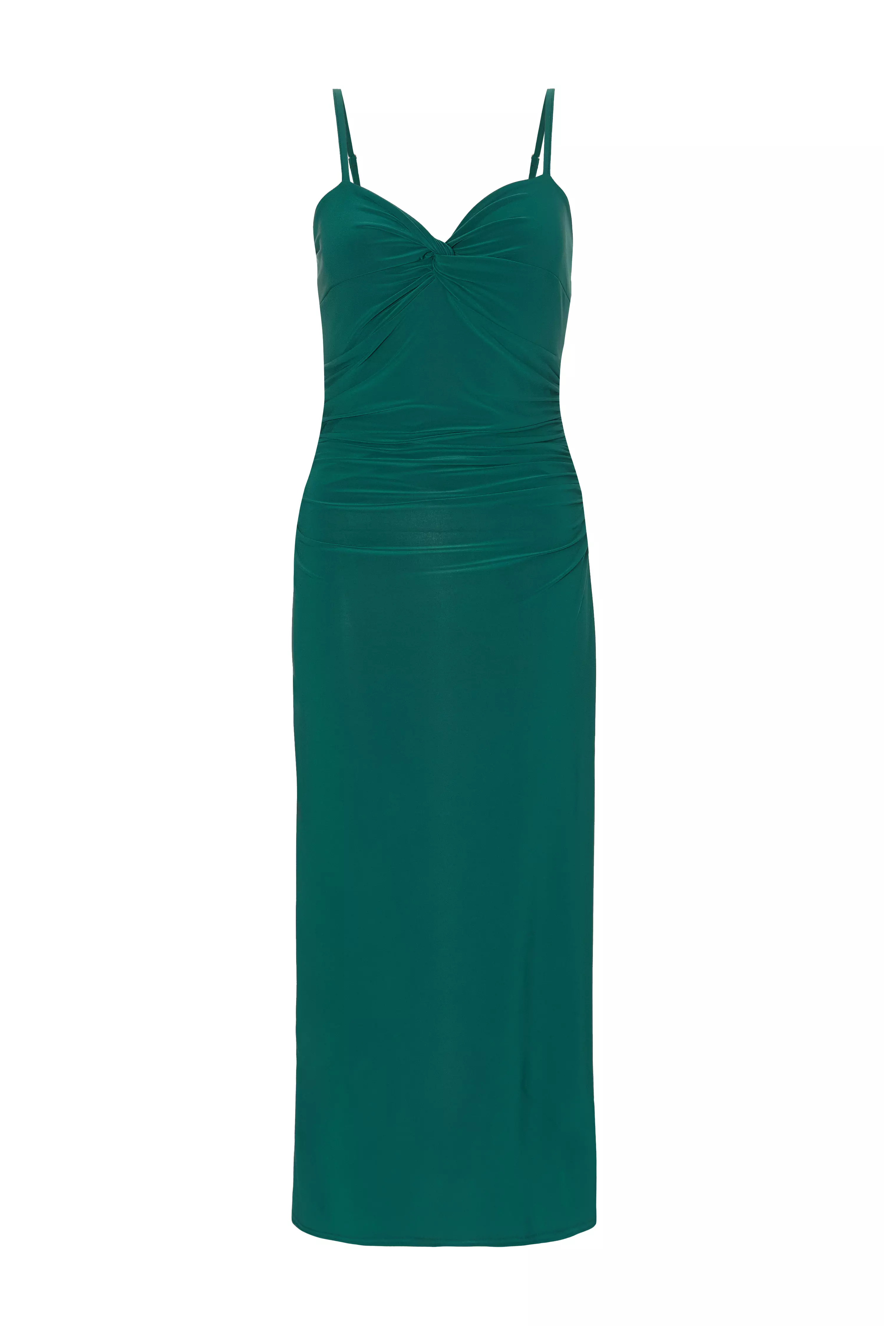 Petite Bottle Green Knot Detail Midaxi Dress