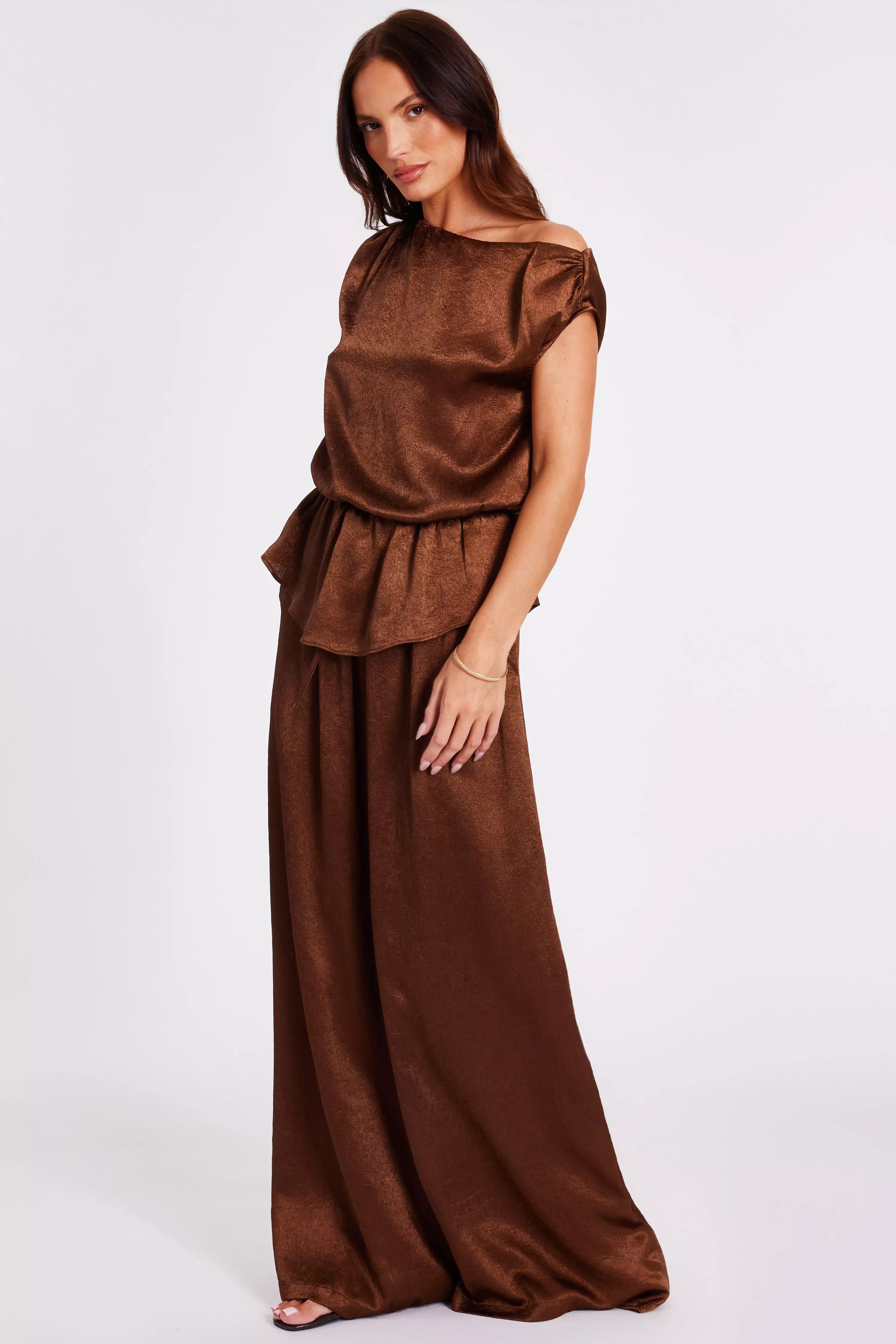 Brown Textured Satin Top