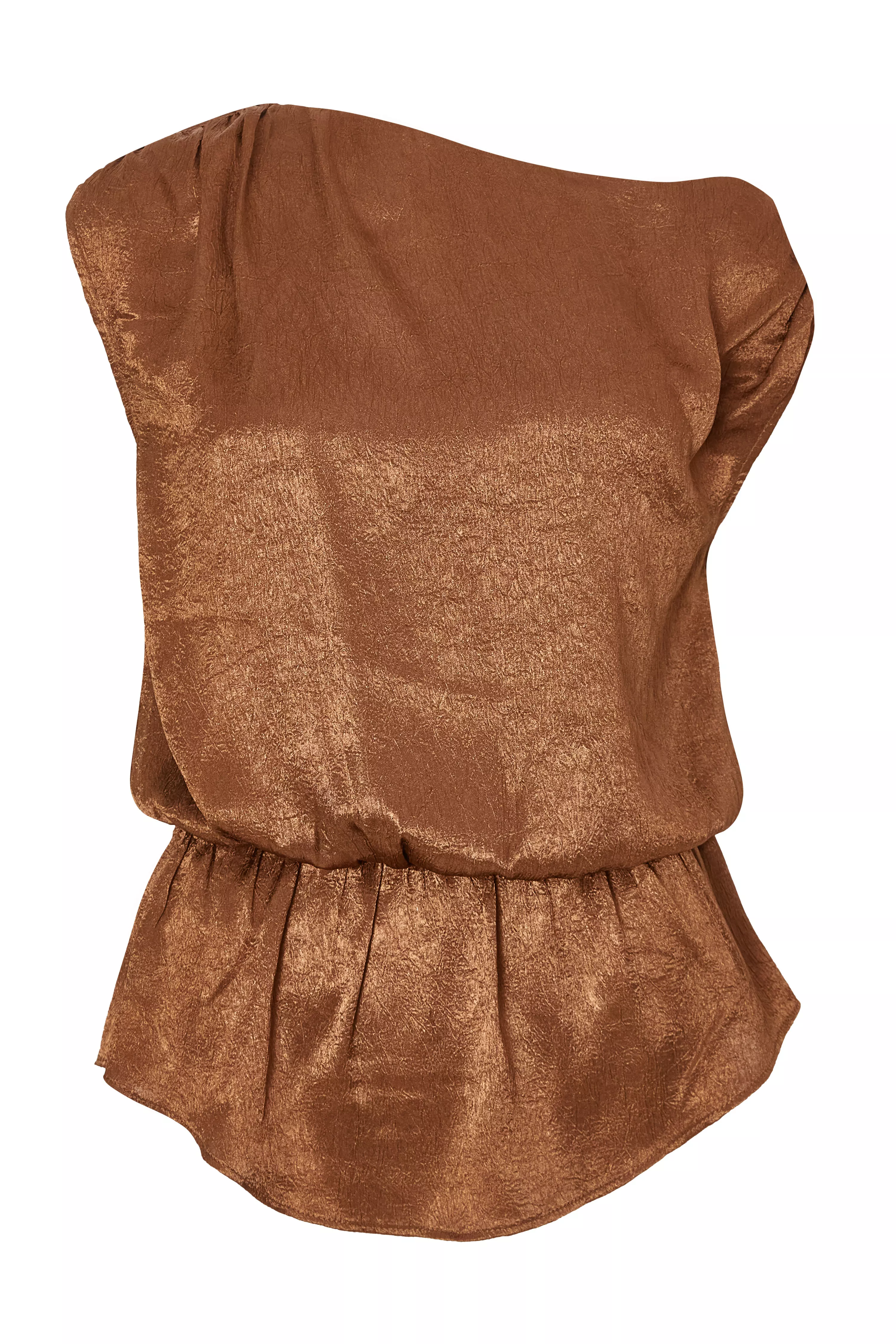 Brown Textured Satin Top