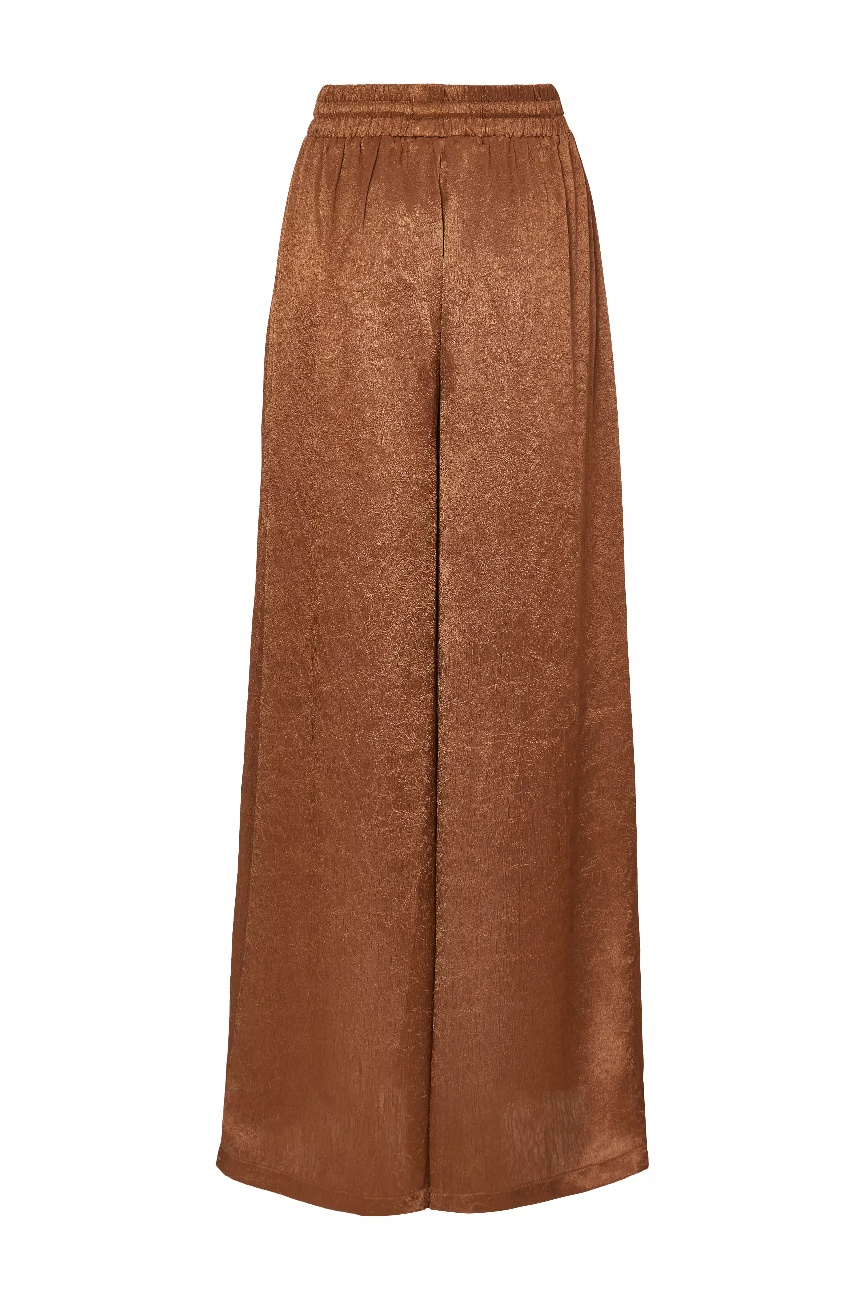 Brown Textured Satin Palazzo Trousers