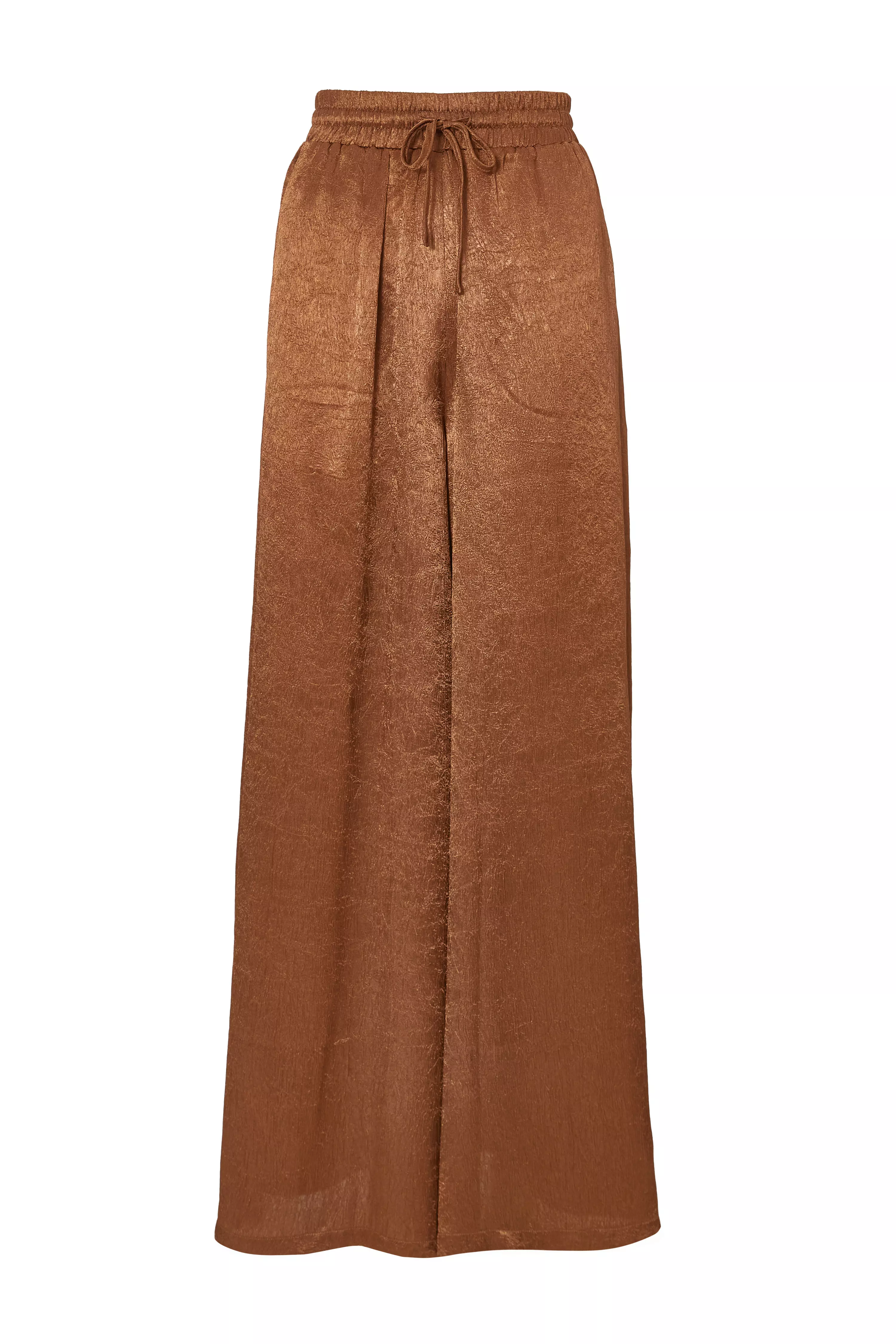 Brown Textured Satin Palazzo Trousers