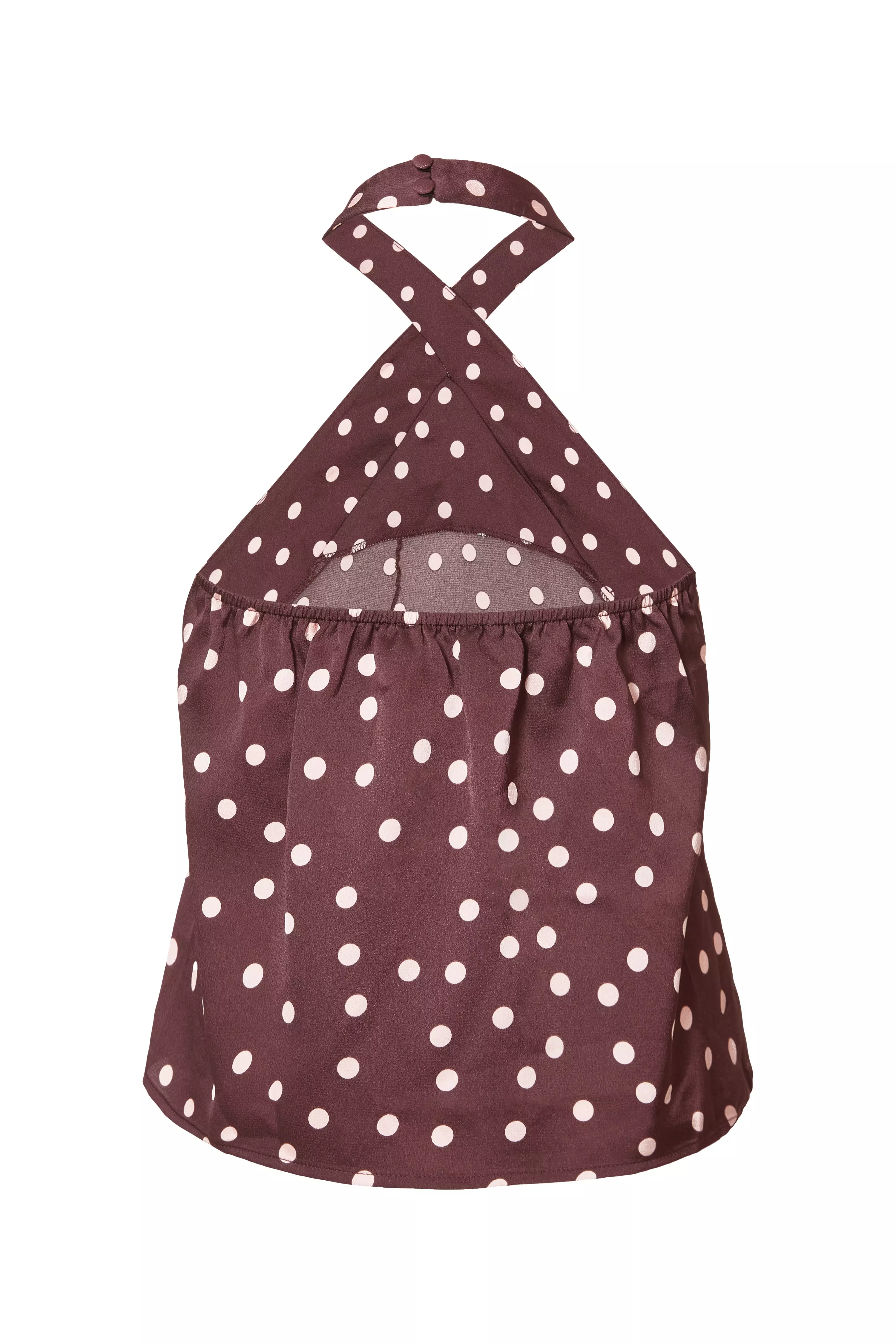 Dark Red Polka Dot Halter Top