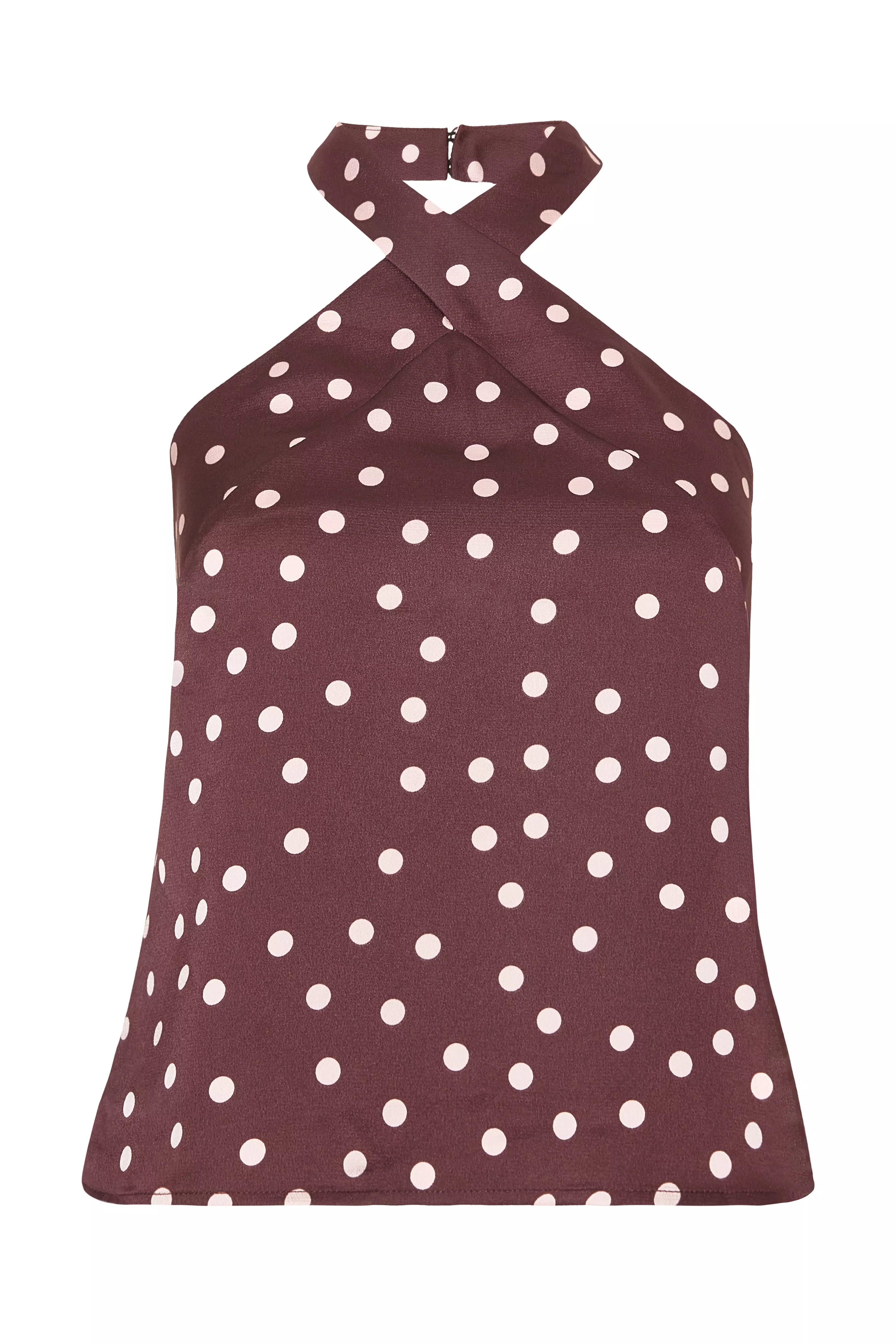 Dark Red Polka Dot Halter Top