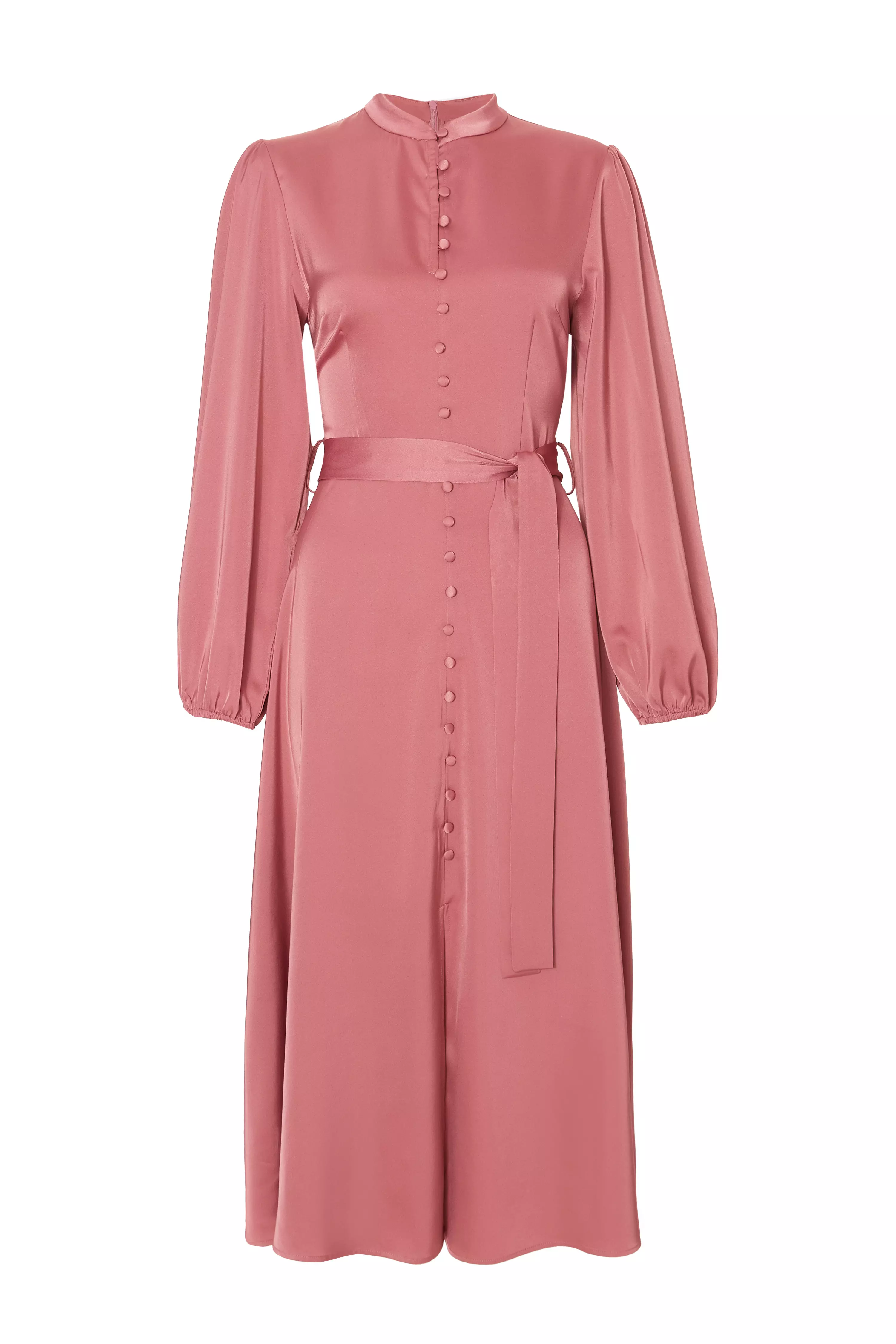 Mauve Satin Button Front Midaxi Dress