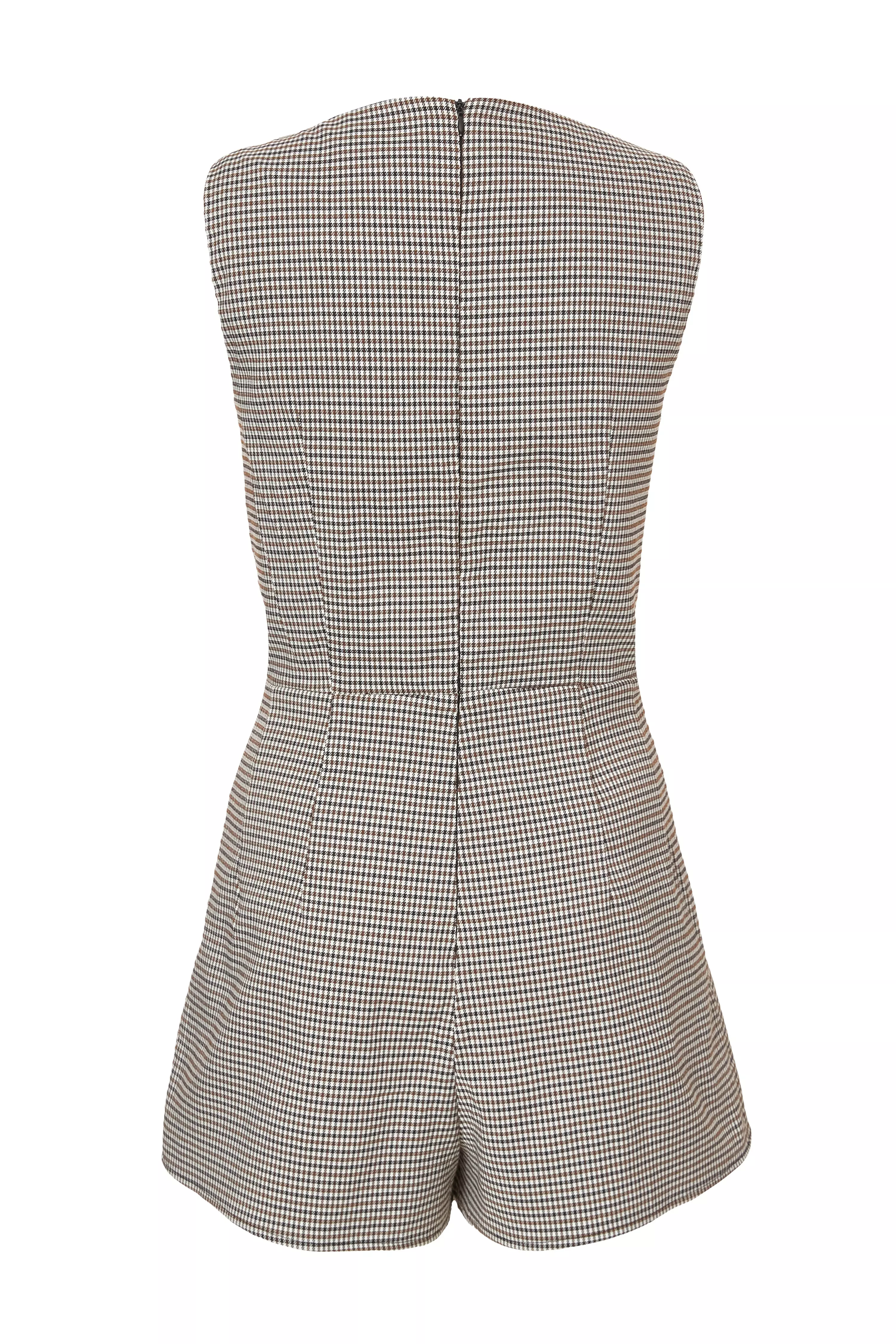 Brown Checked Playsuit