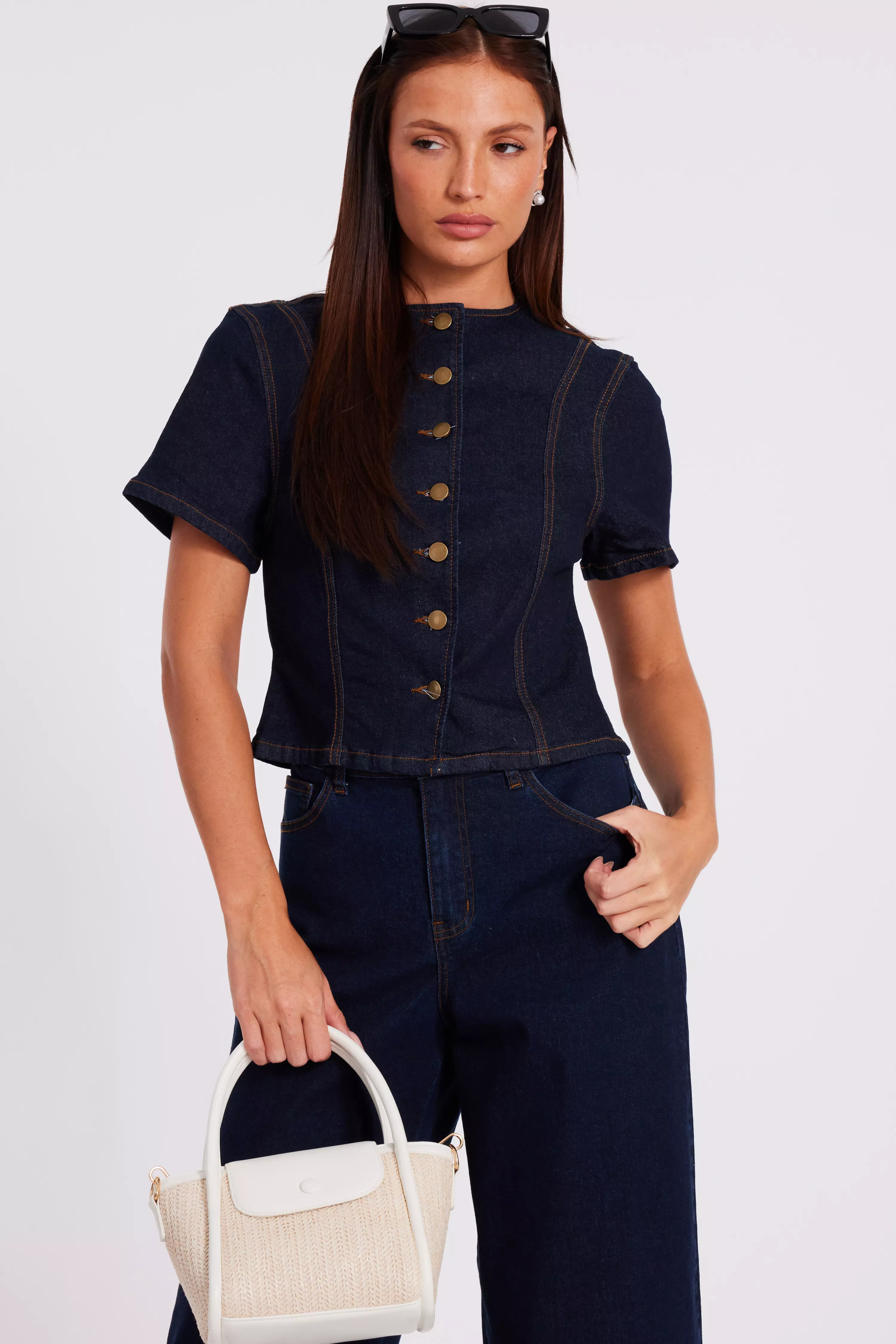 Indigo Denim Button Front Top