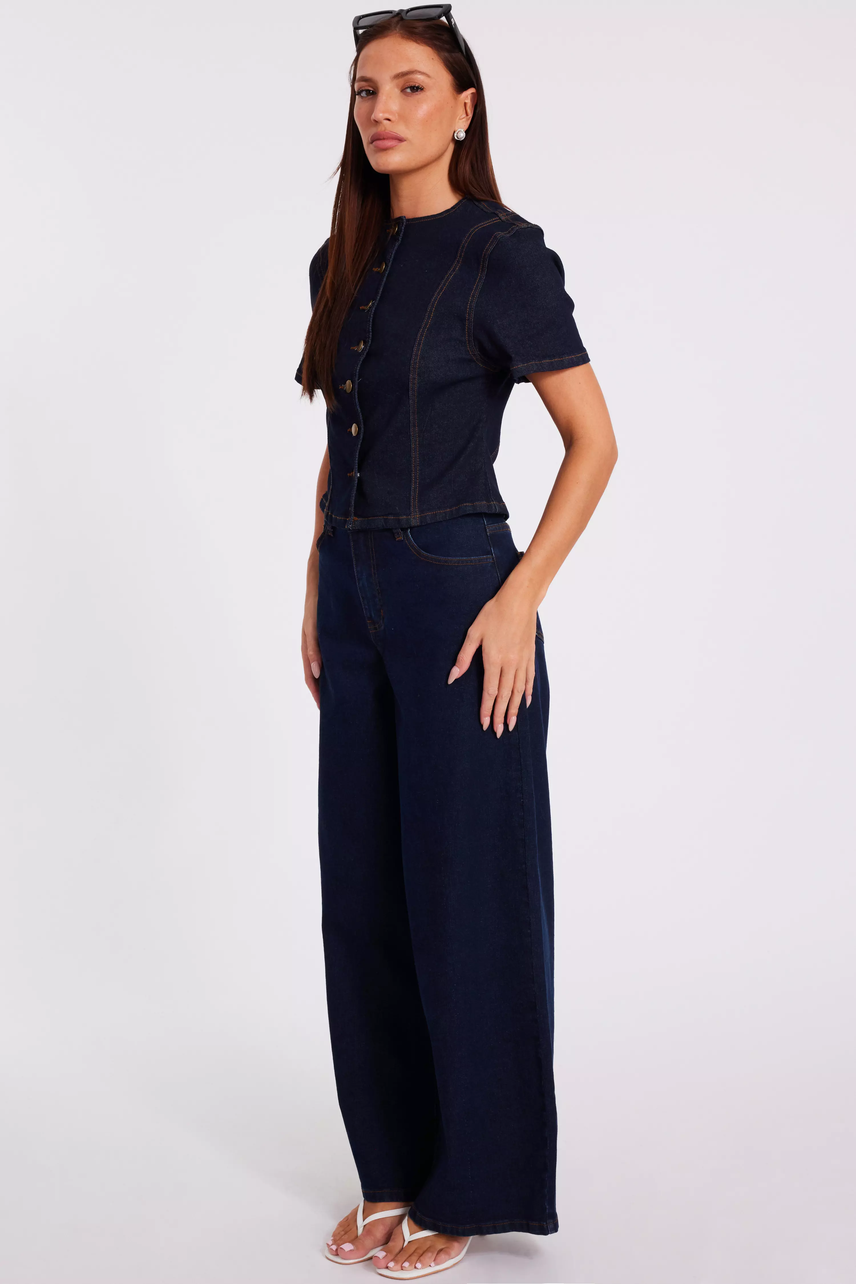 Indigo Denim Button Front Top