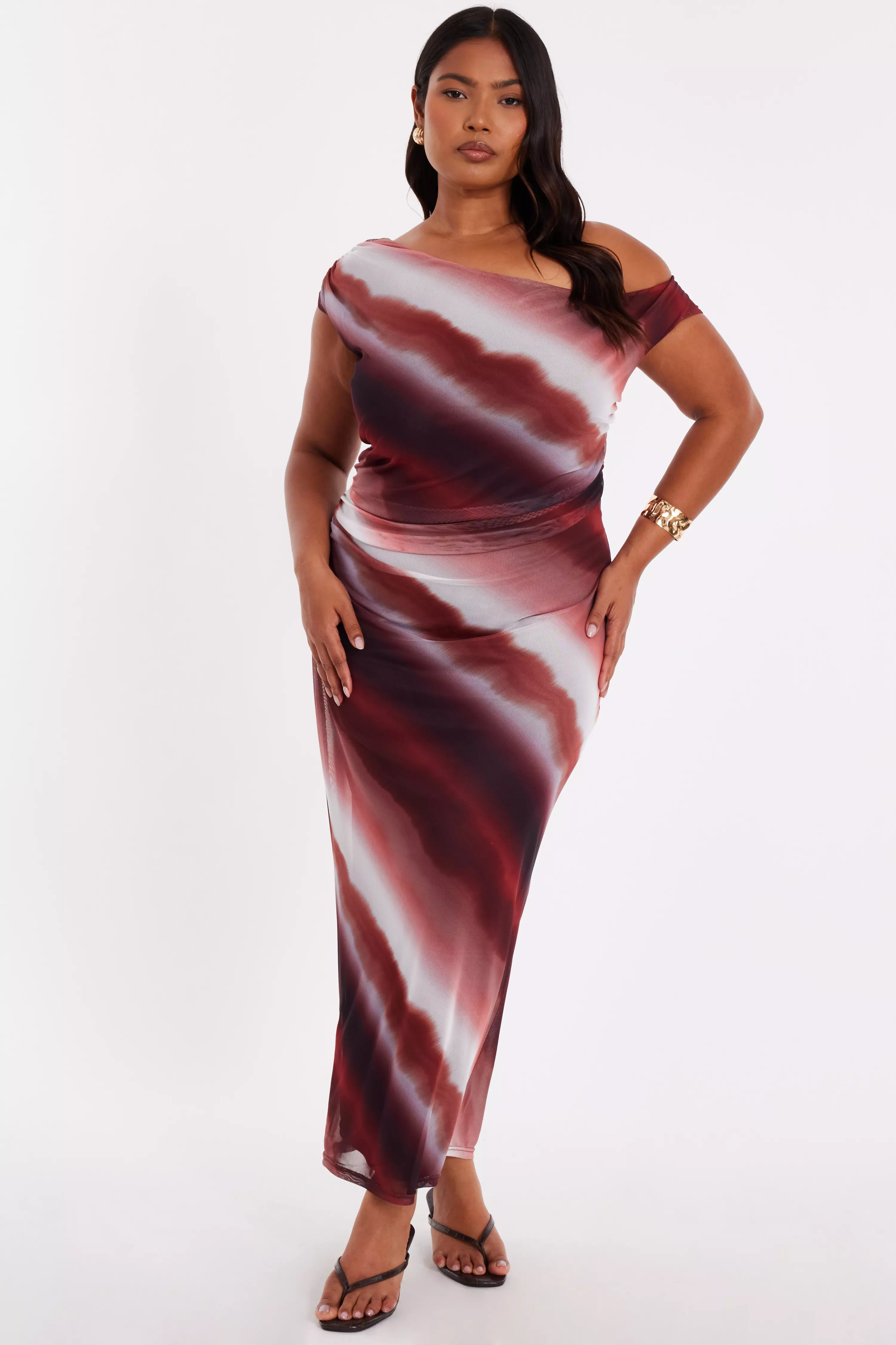 Curve Brown Mesh Ombre Midaxi Dress