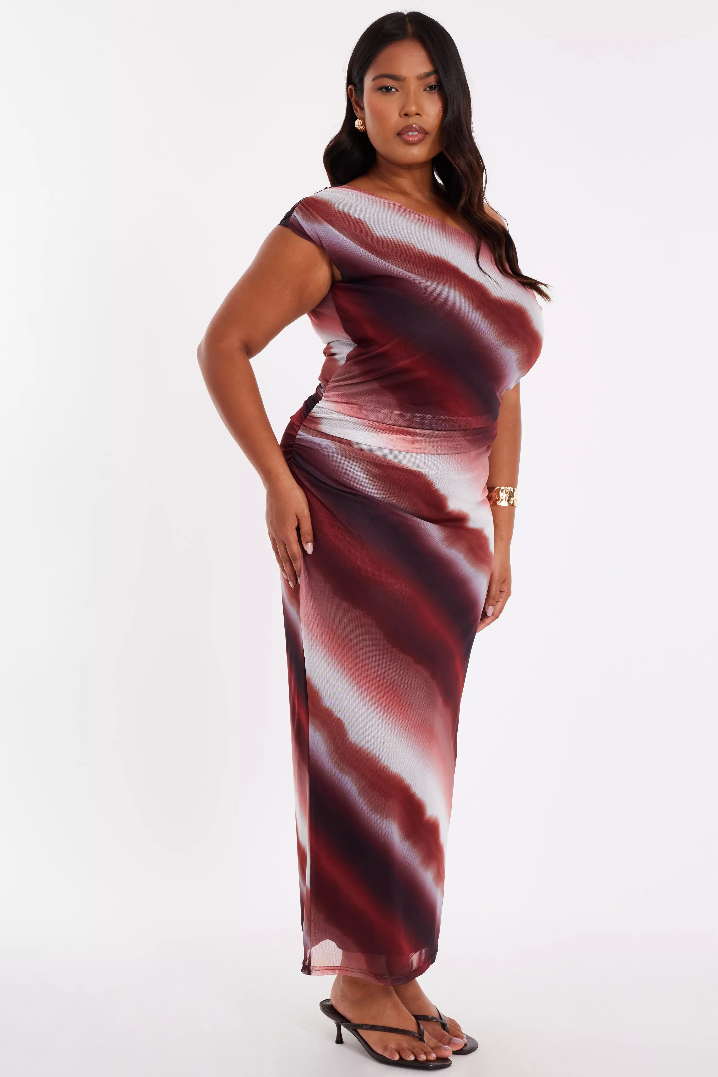 Curve Brown Mesh Ombre Midaxi Dress