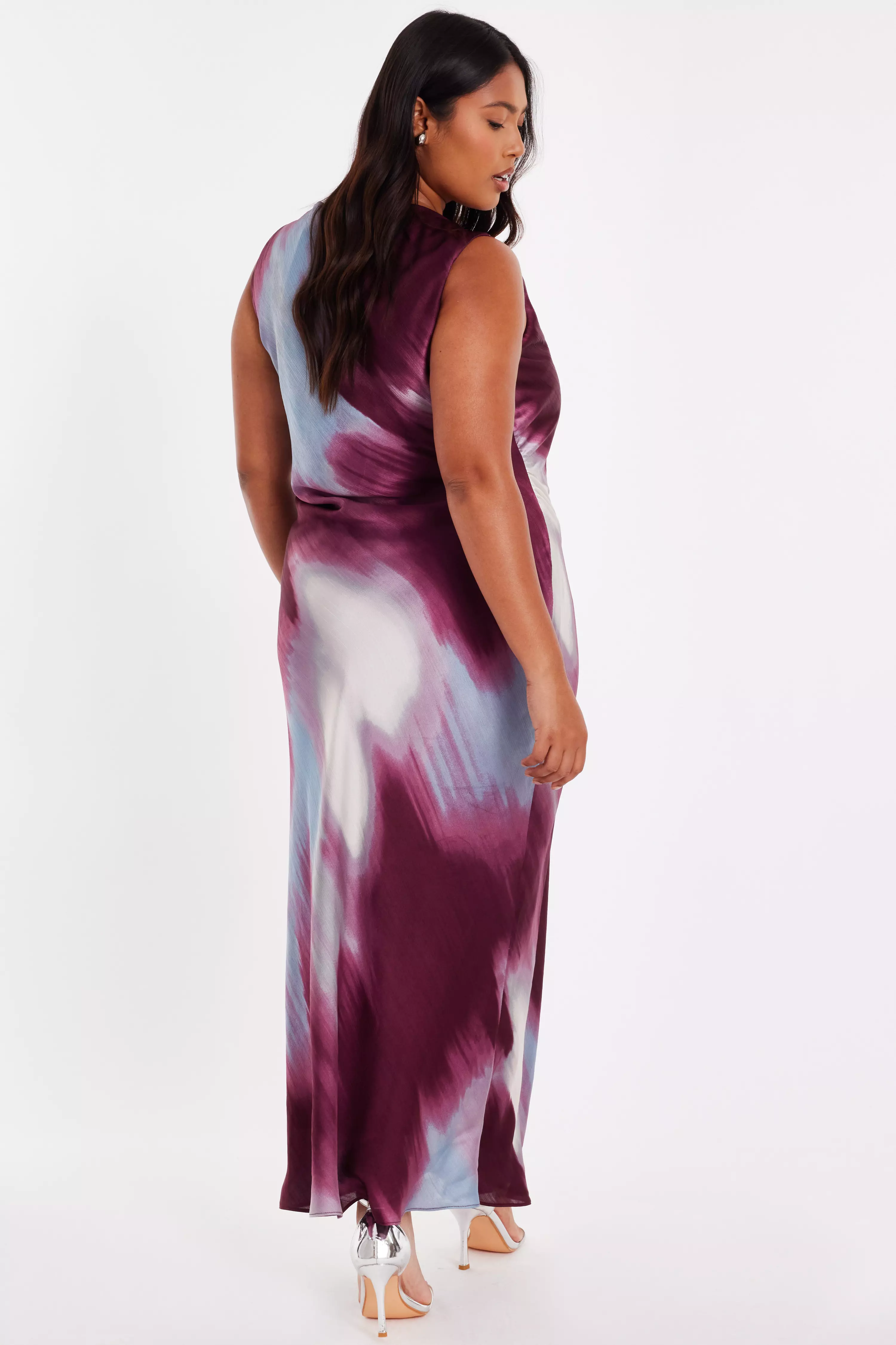 Curve Dark Red Printed Satin Midaxi Dress