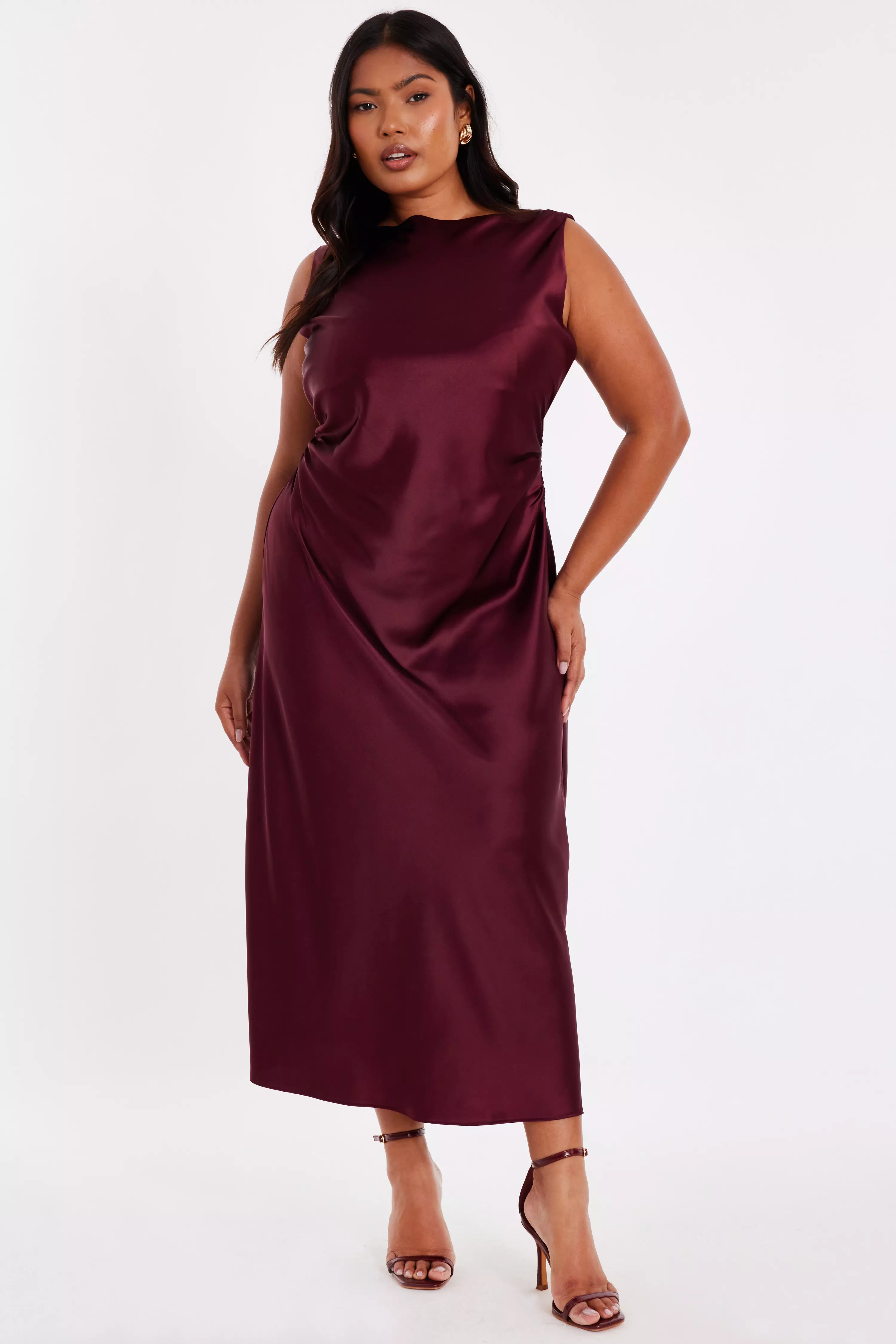 Curve Dark Red Satin Midaxi Dress