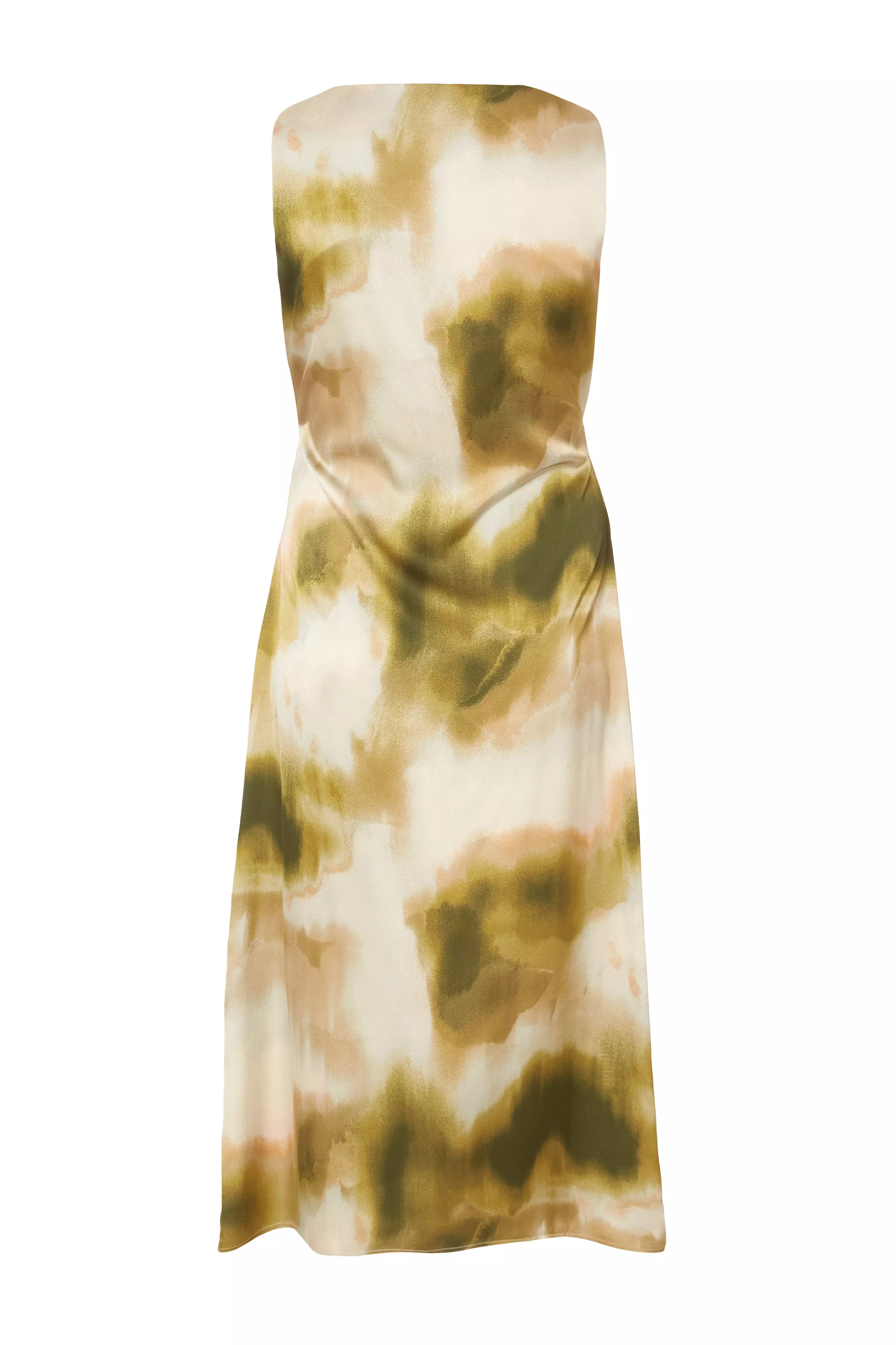 Curve Khaki Printed Satin Midaxi Dress