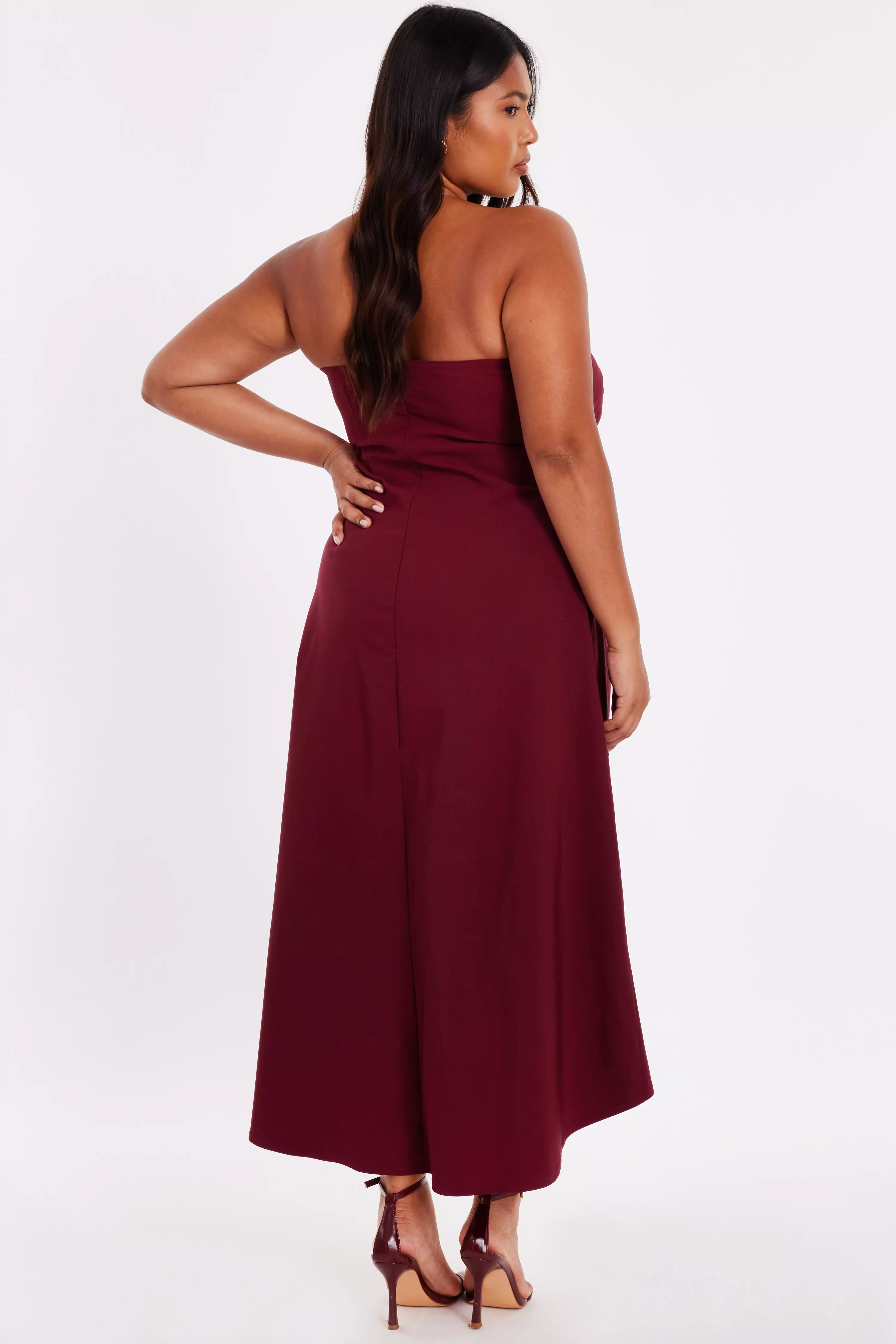 Curve Dark Red Bandeau Midi Dress