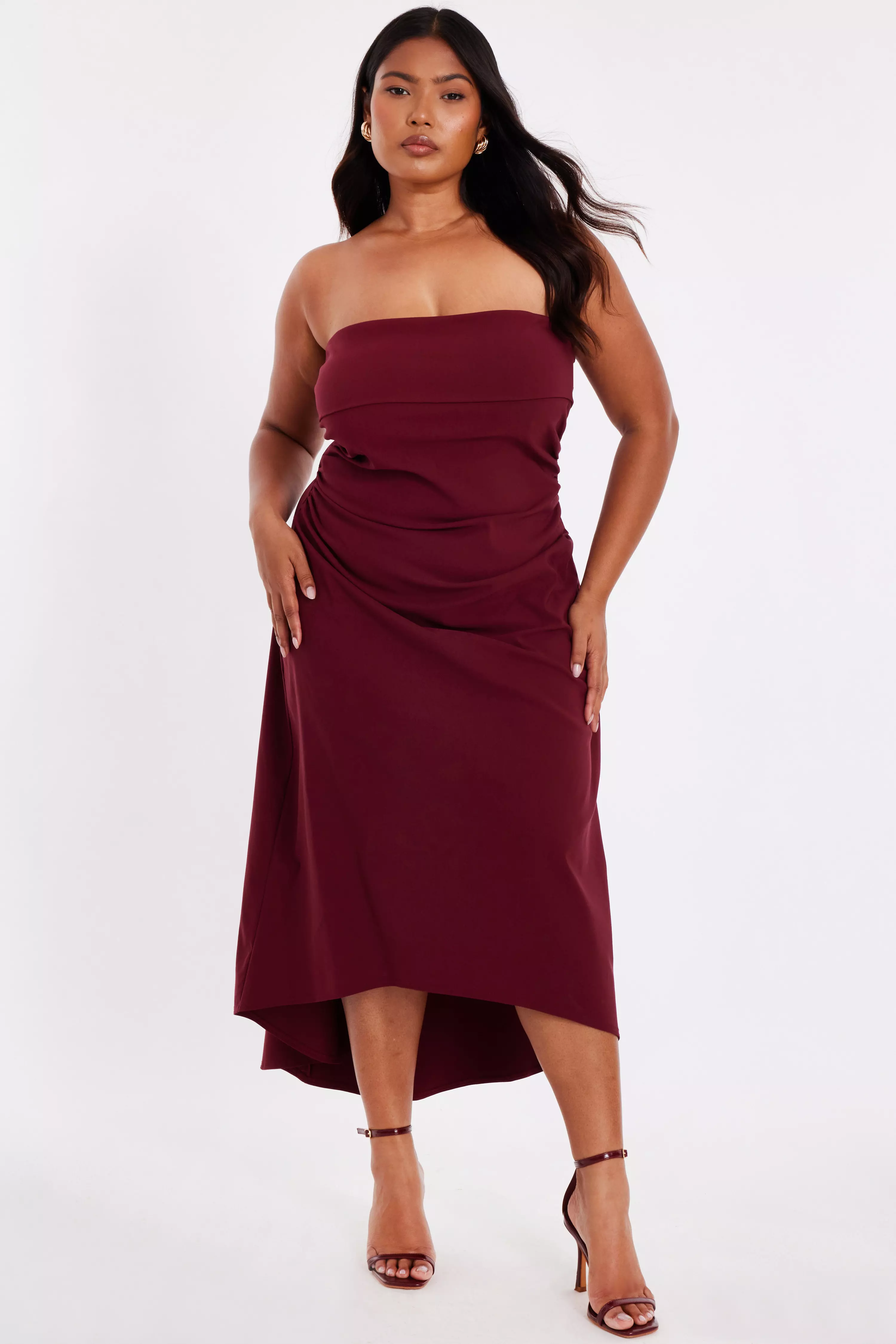 Curve Dark Red Bandeau Midi Dress