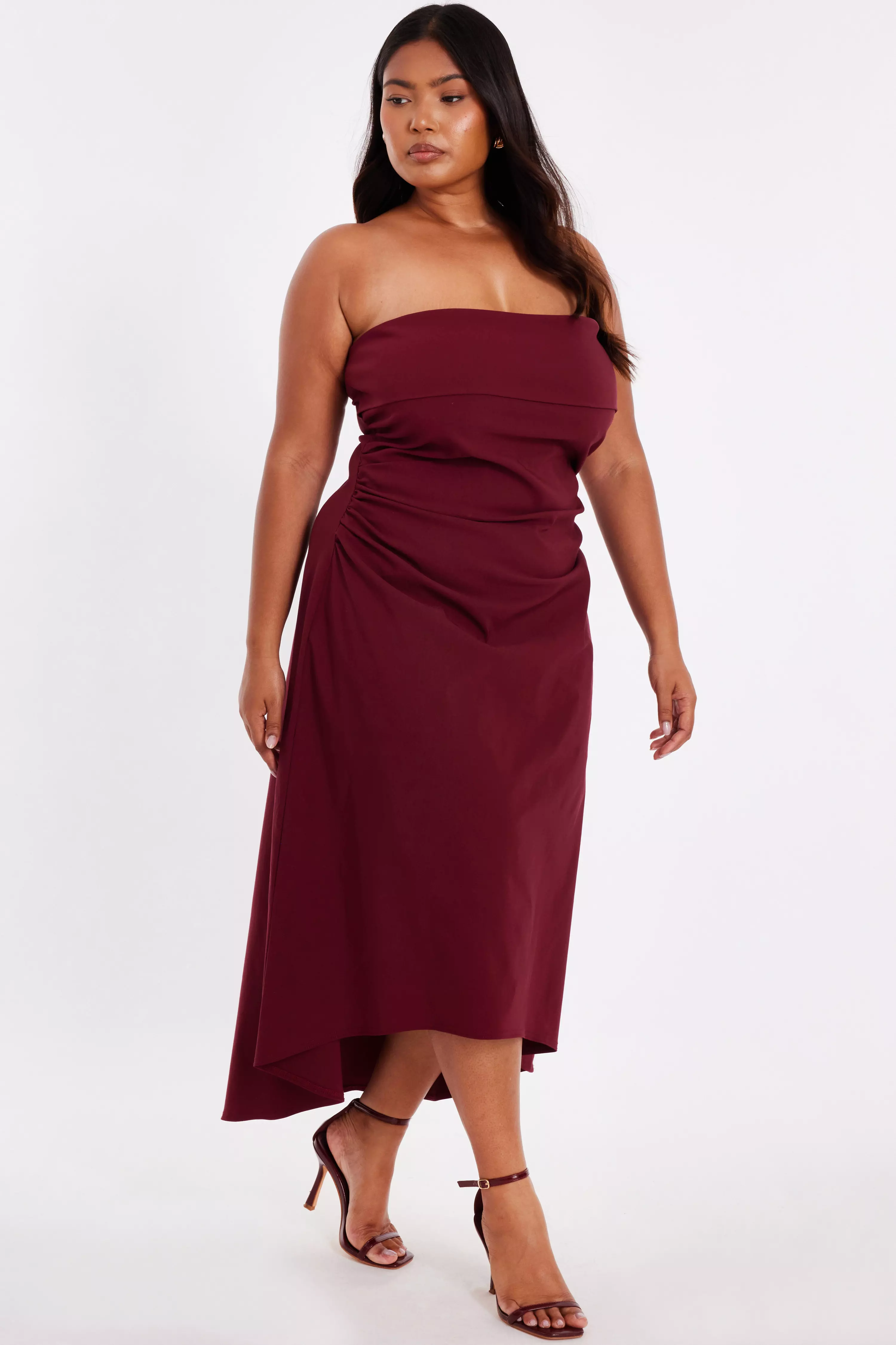 Curve Dark Red Bandeau Midi Dress