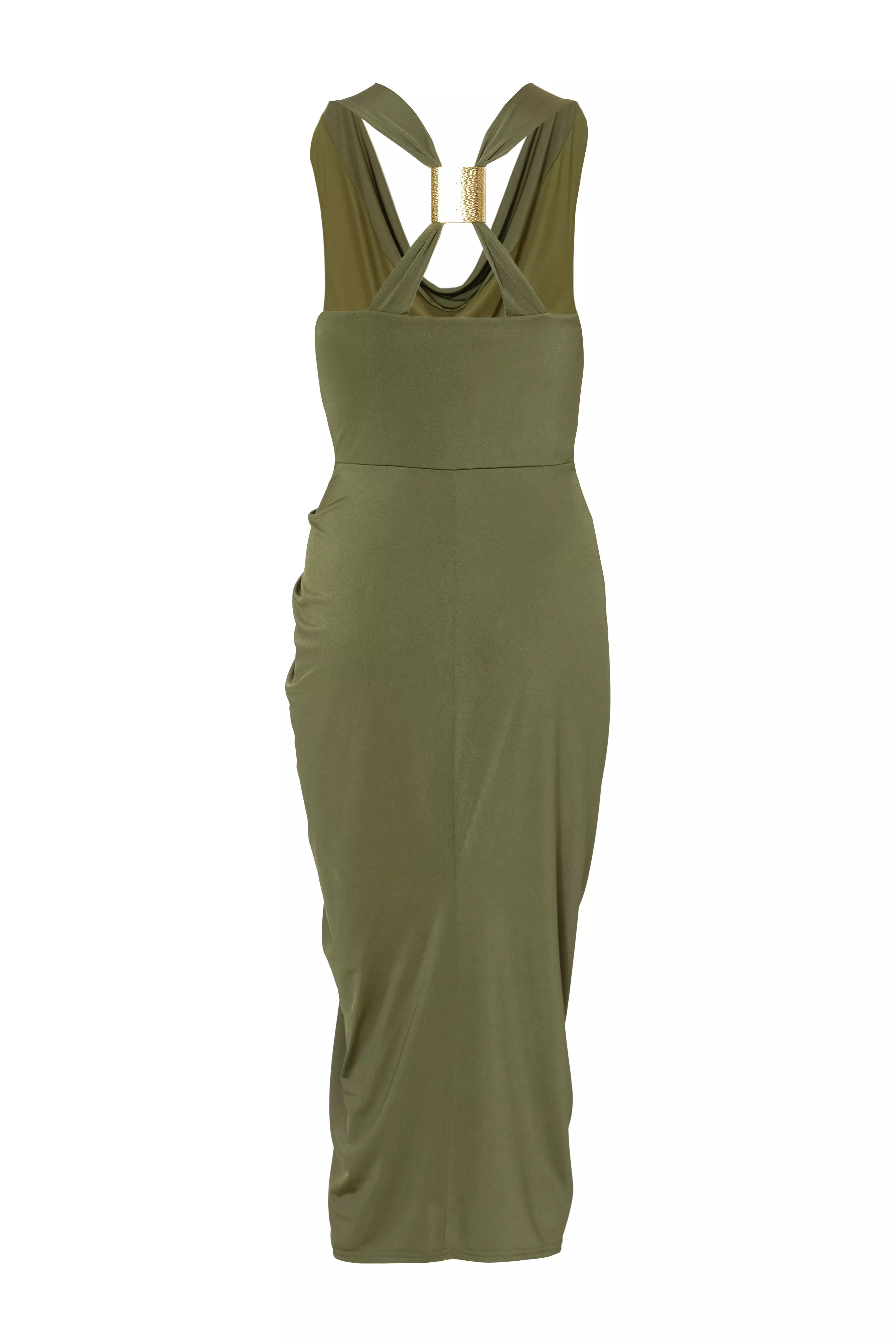 Petite Khaki Cowl Neck Midi Dress