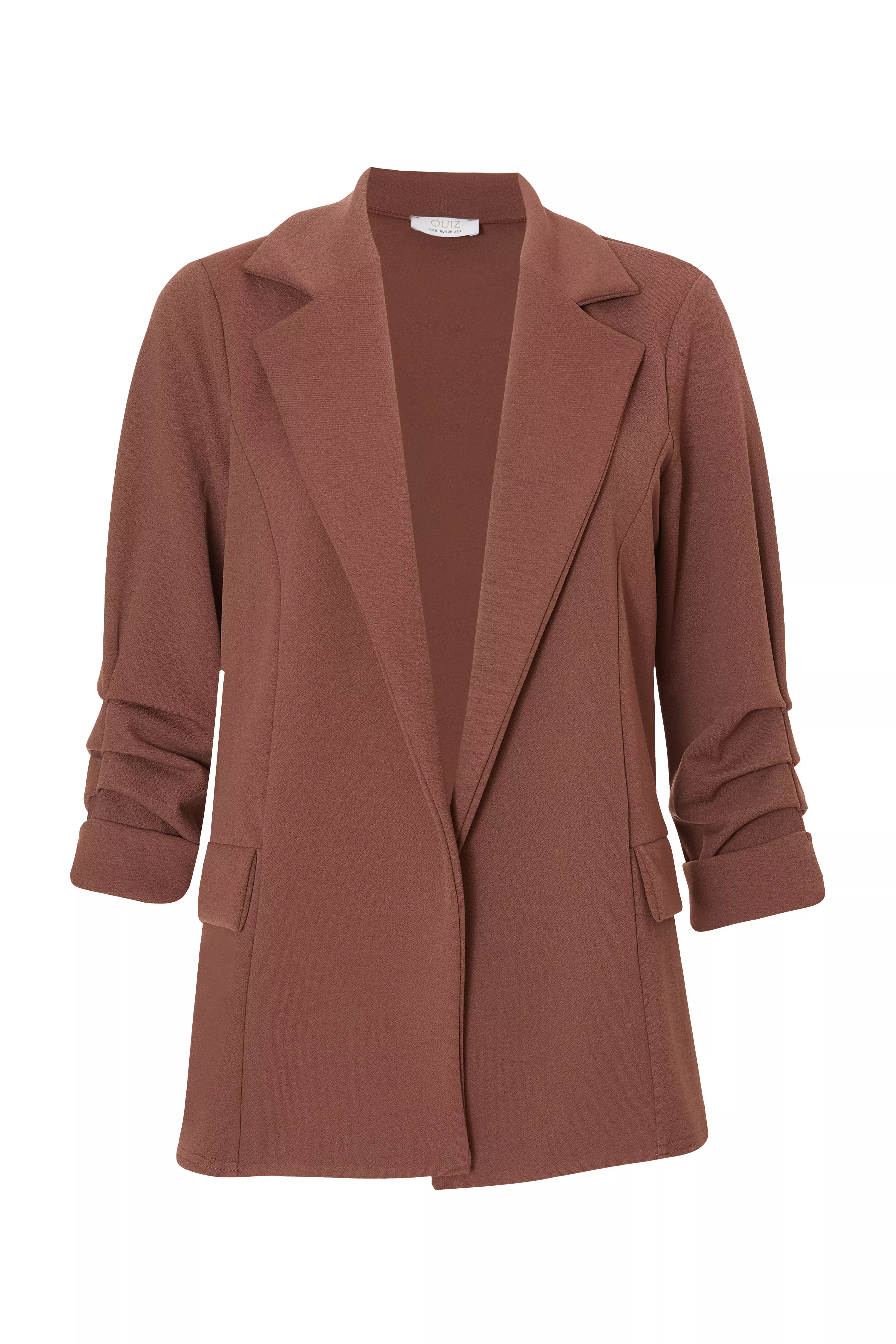 Petite Brown Ruched Sleeve Blazer
