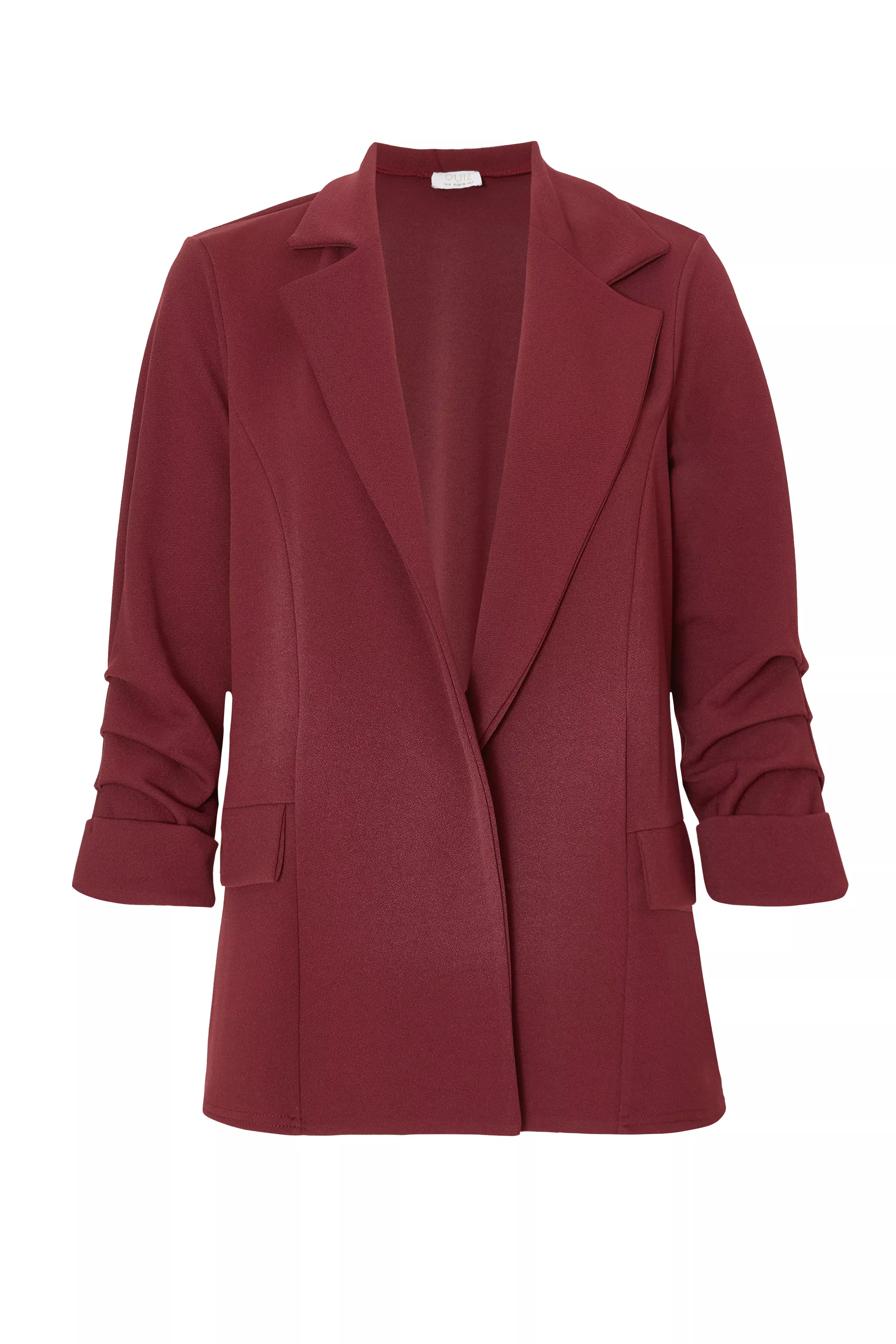 Petite Dark Red Ruched Sleeve Blazer