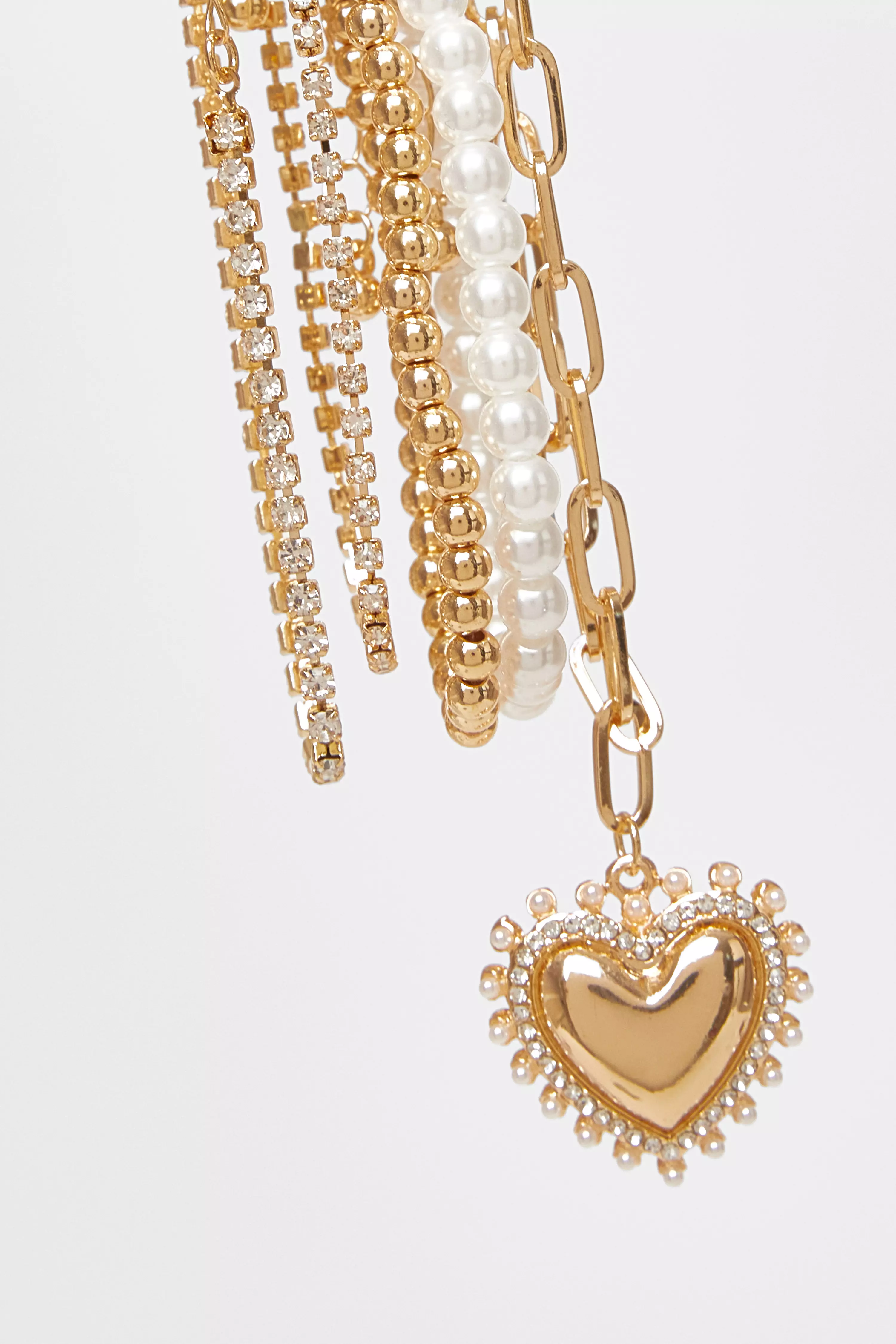 Gold Pearl Heart Bracelet Set