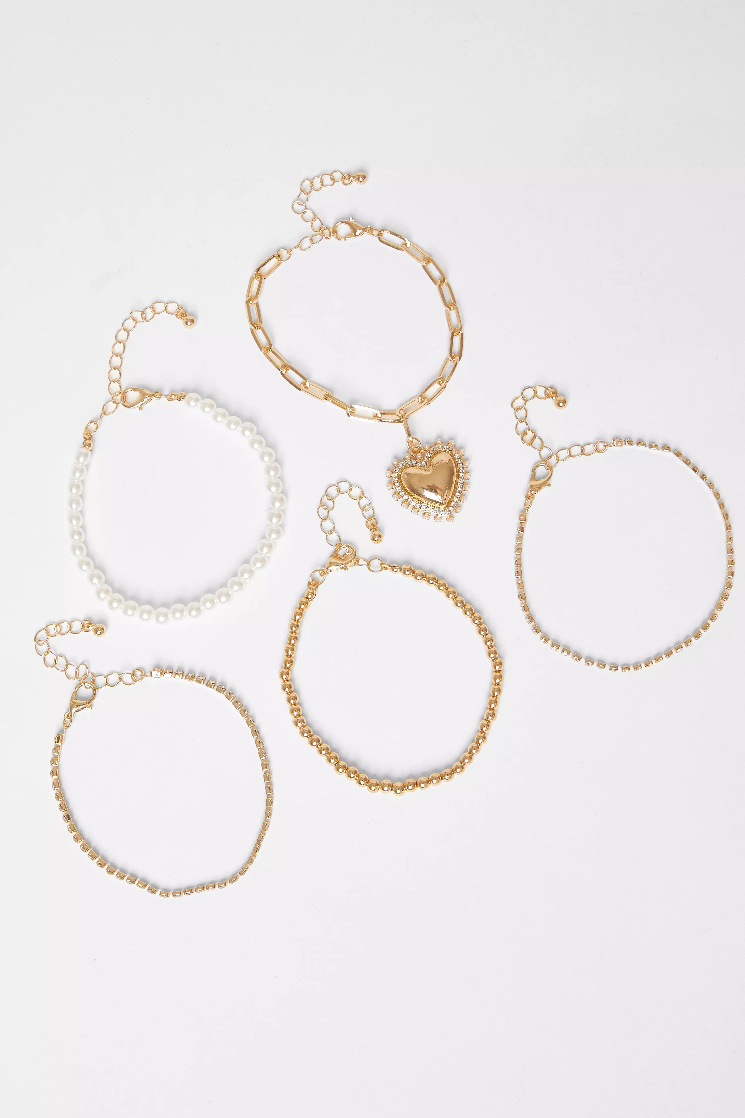 Gold Pearl Heart Bracelet Set