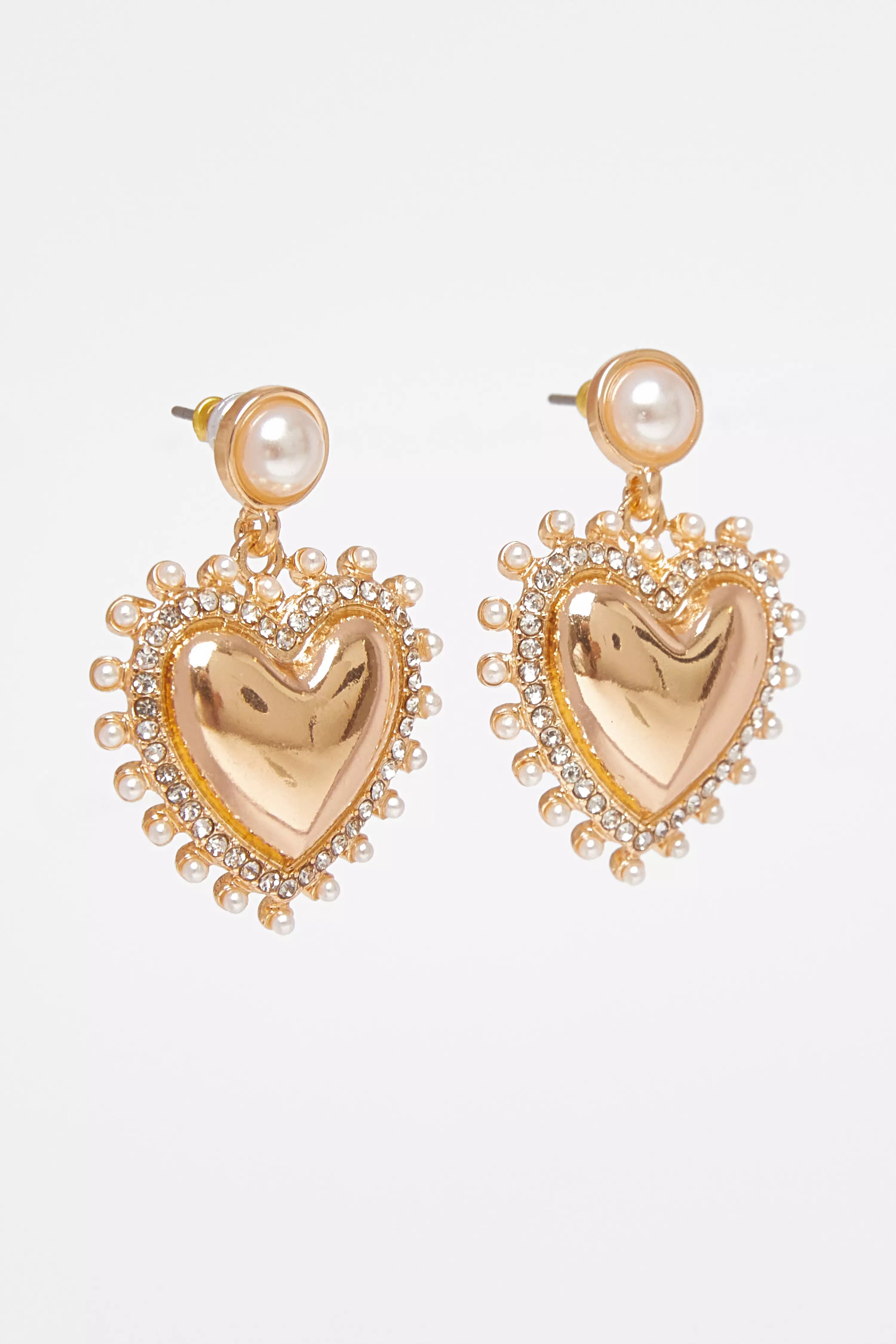 Gold Heart Drop Earrings