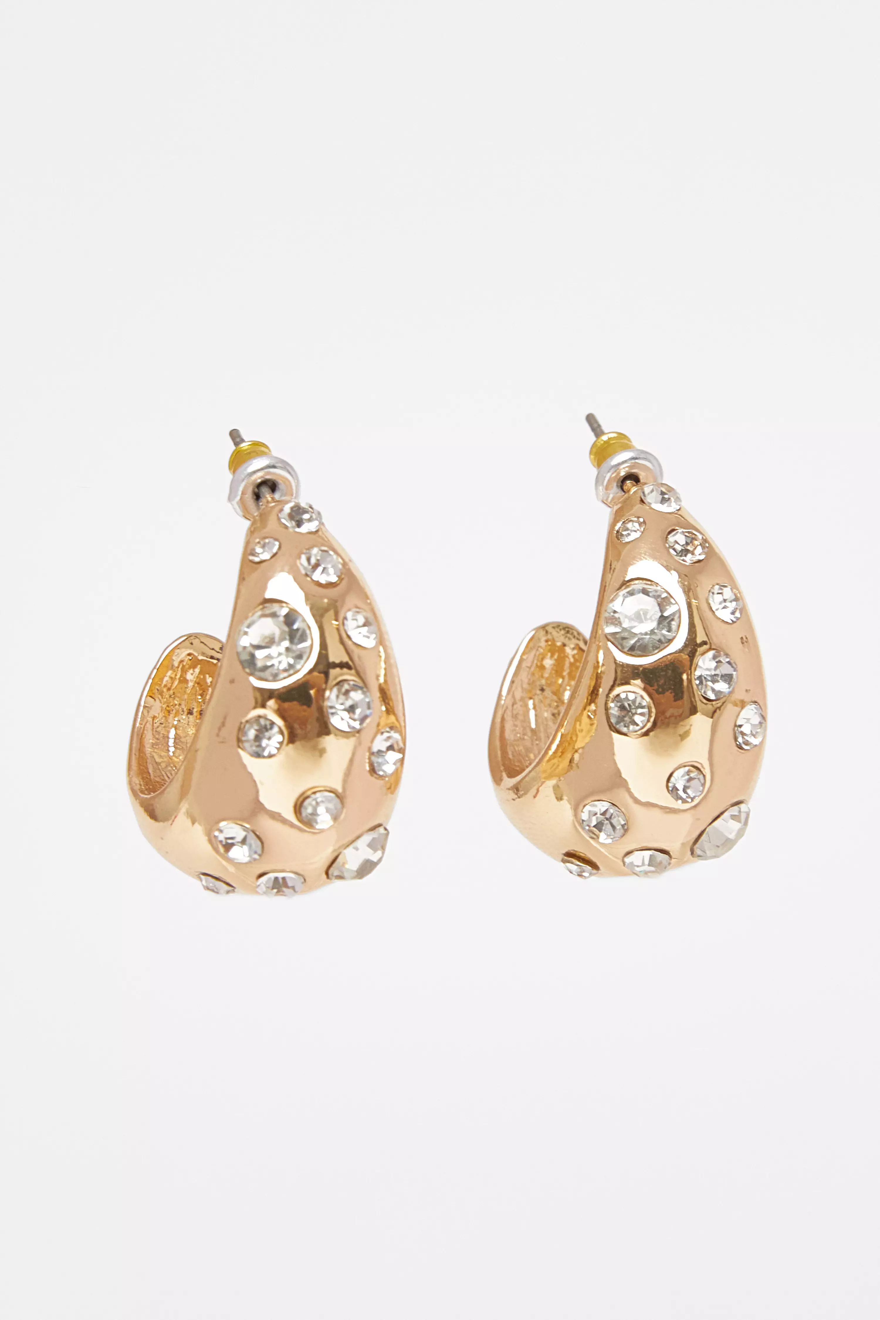 Gold Diamante Tear Drop Earrings